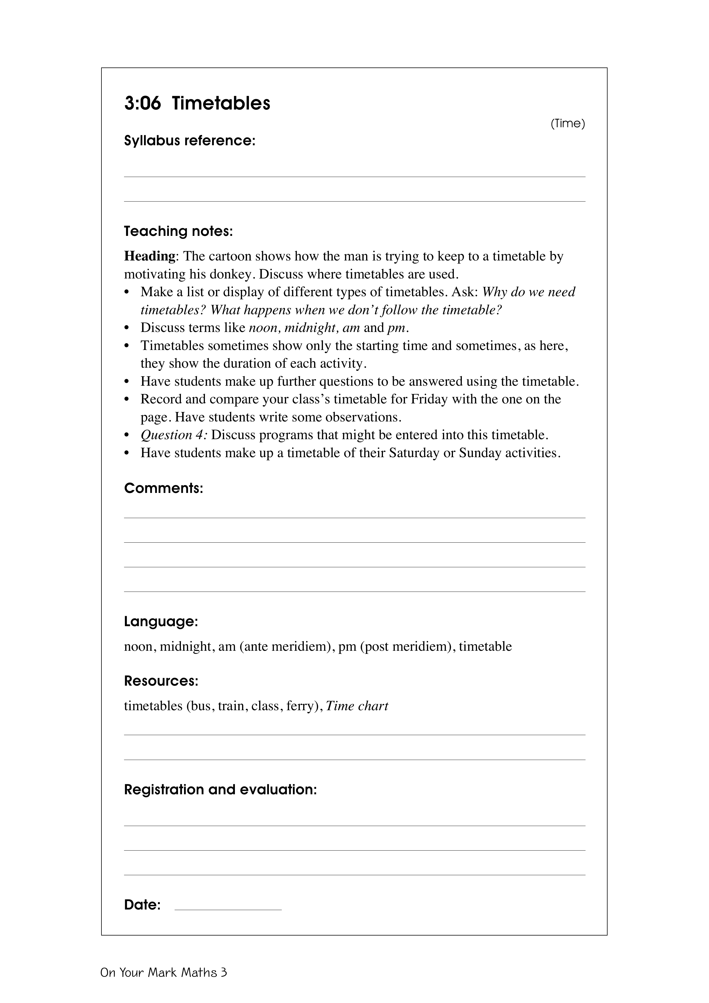 Timetables — worksheet preview