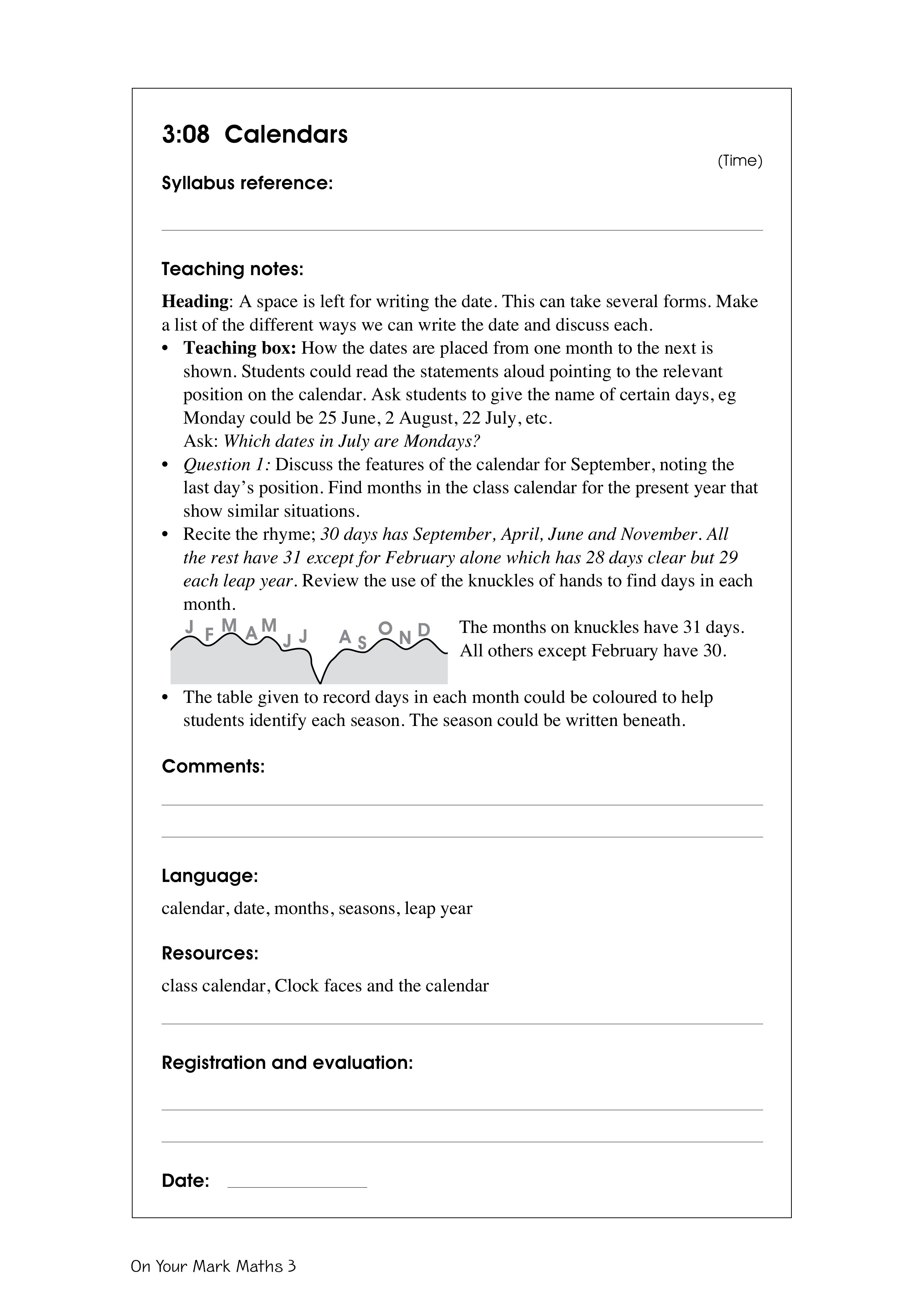 Calendars — worksheet preview