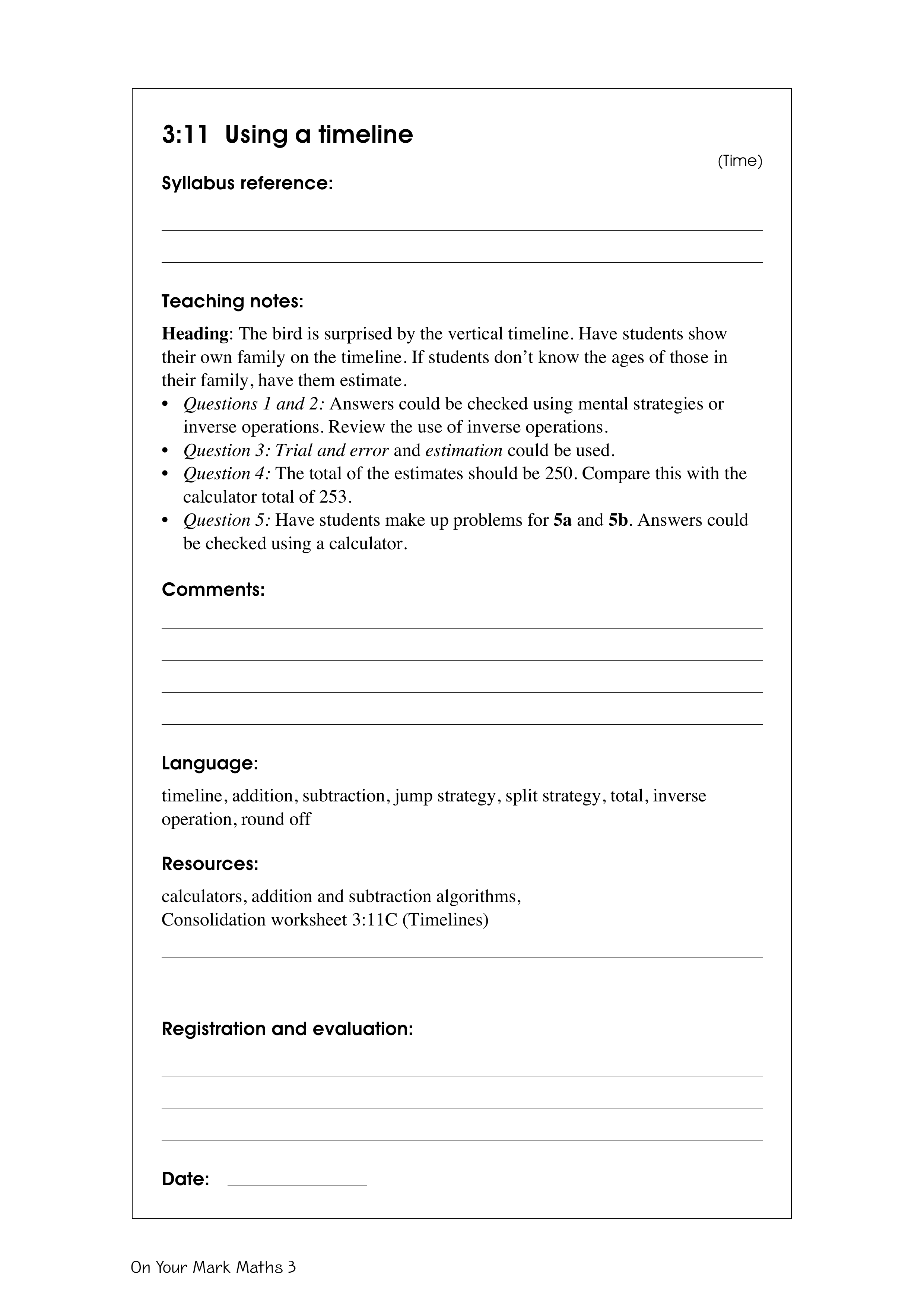 Using a timeline — worksheet preview