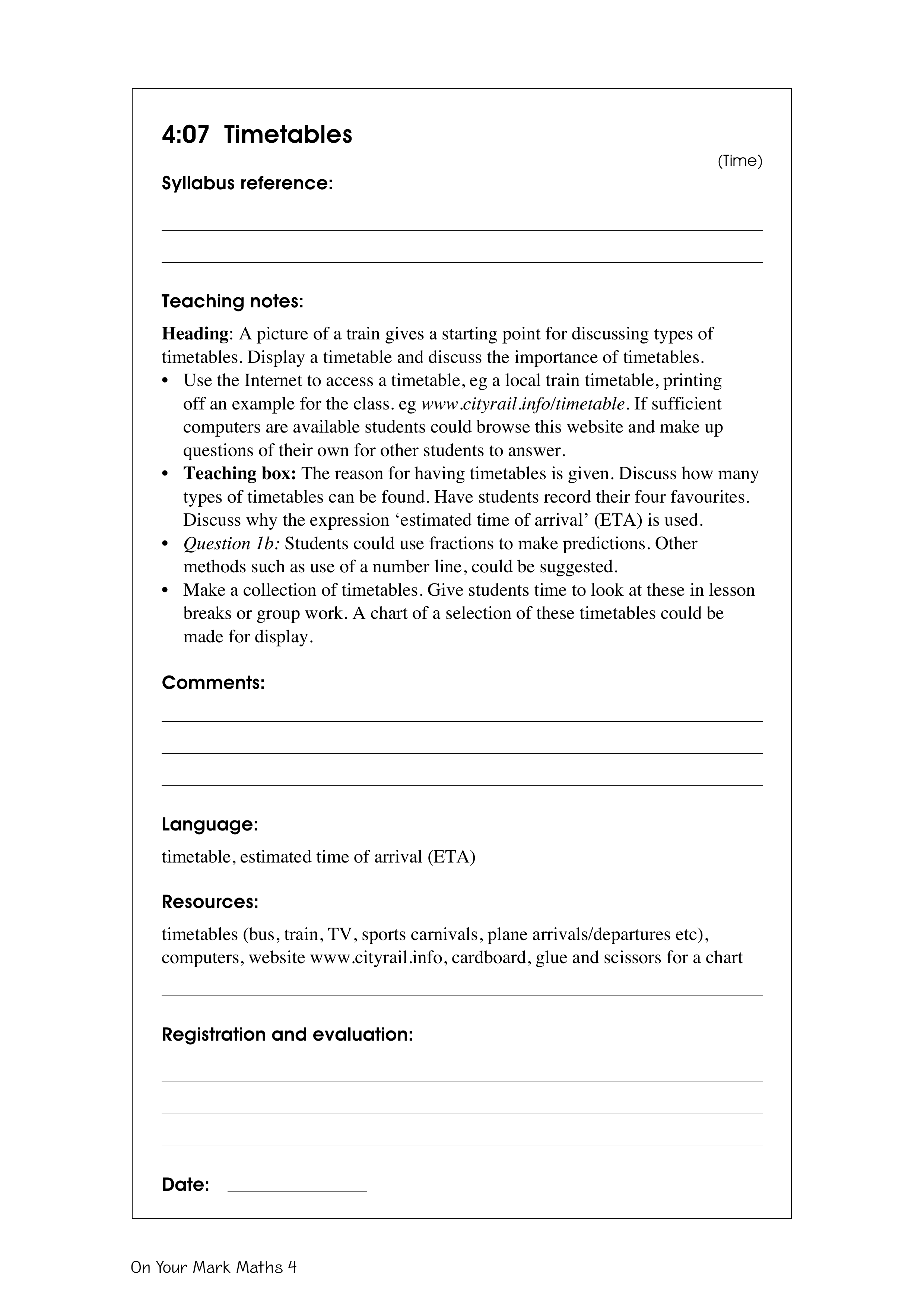 Timetables — worksheet preview