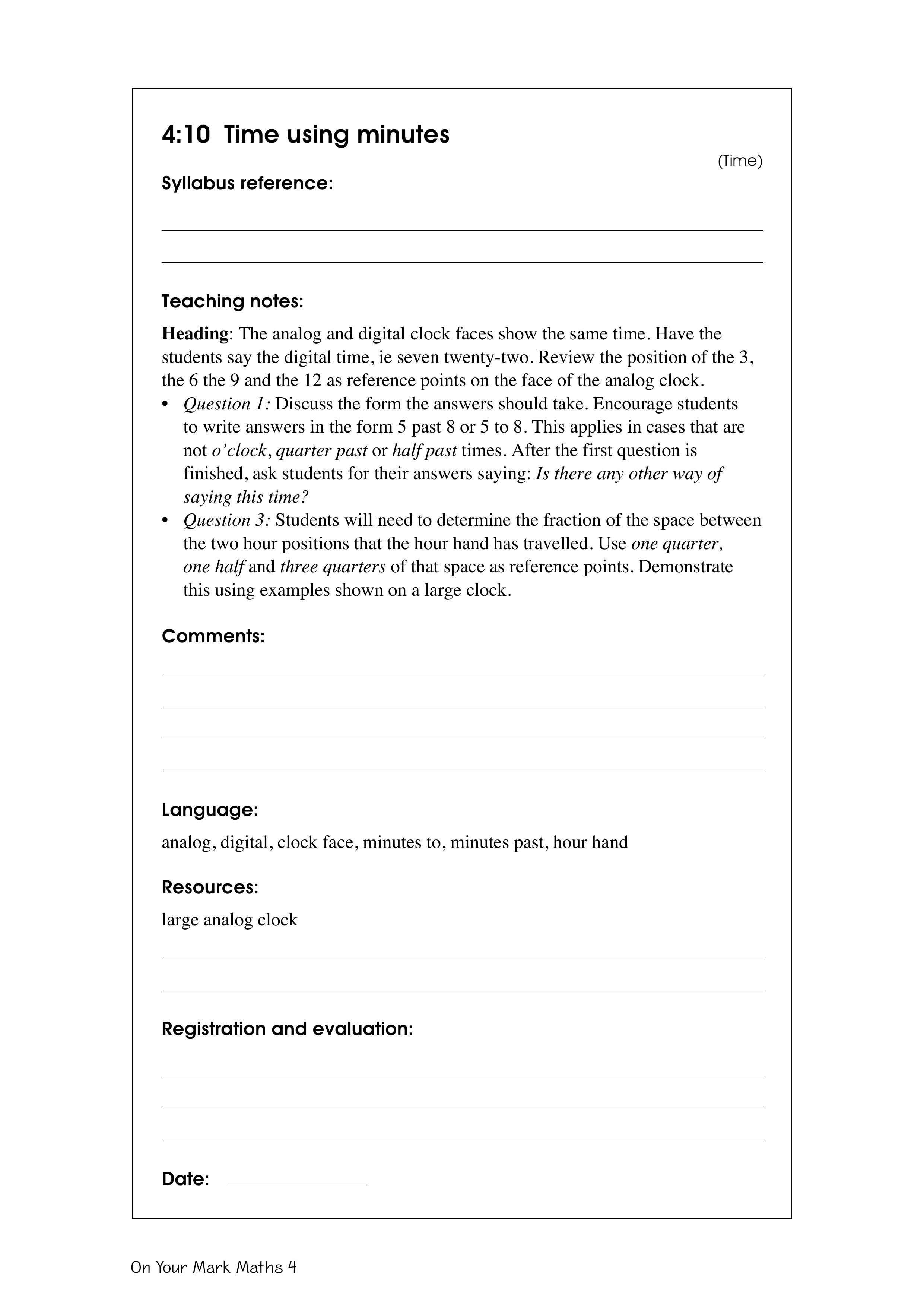 Time using minutes — worksheet preview