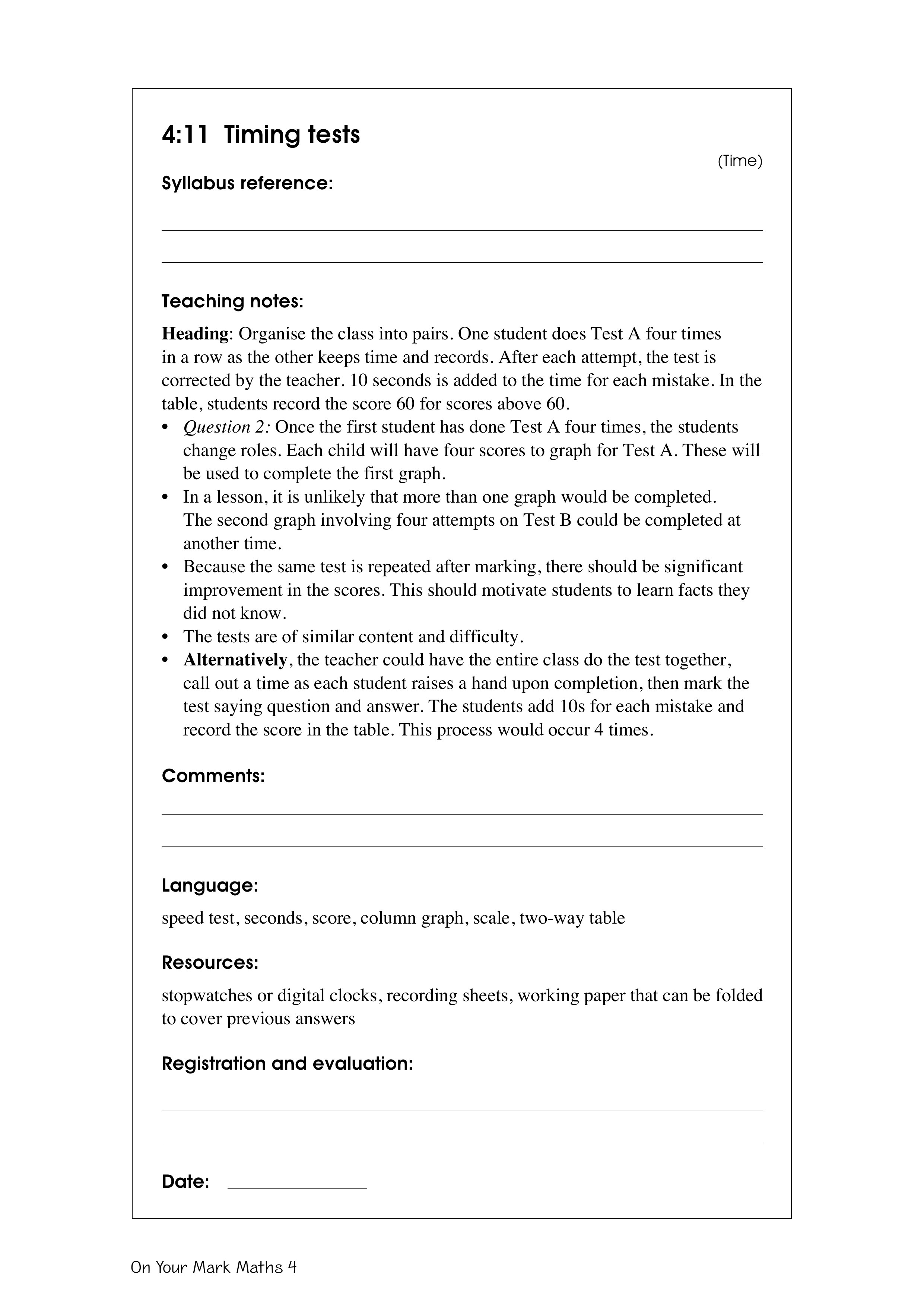 Timing tests — worksheet preview