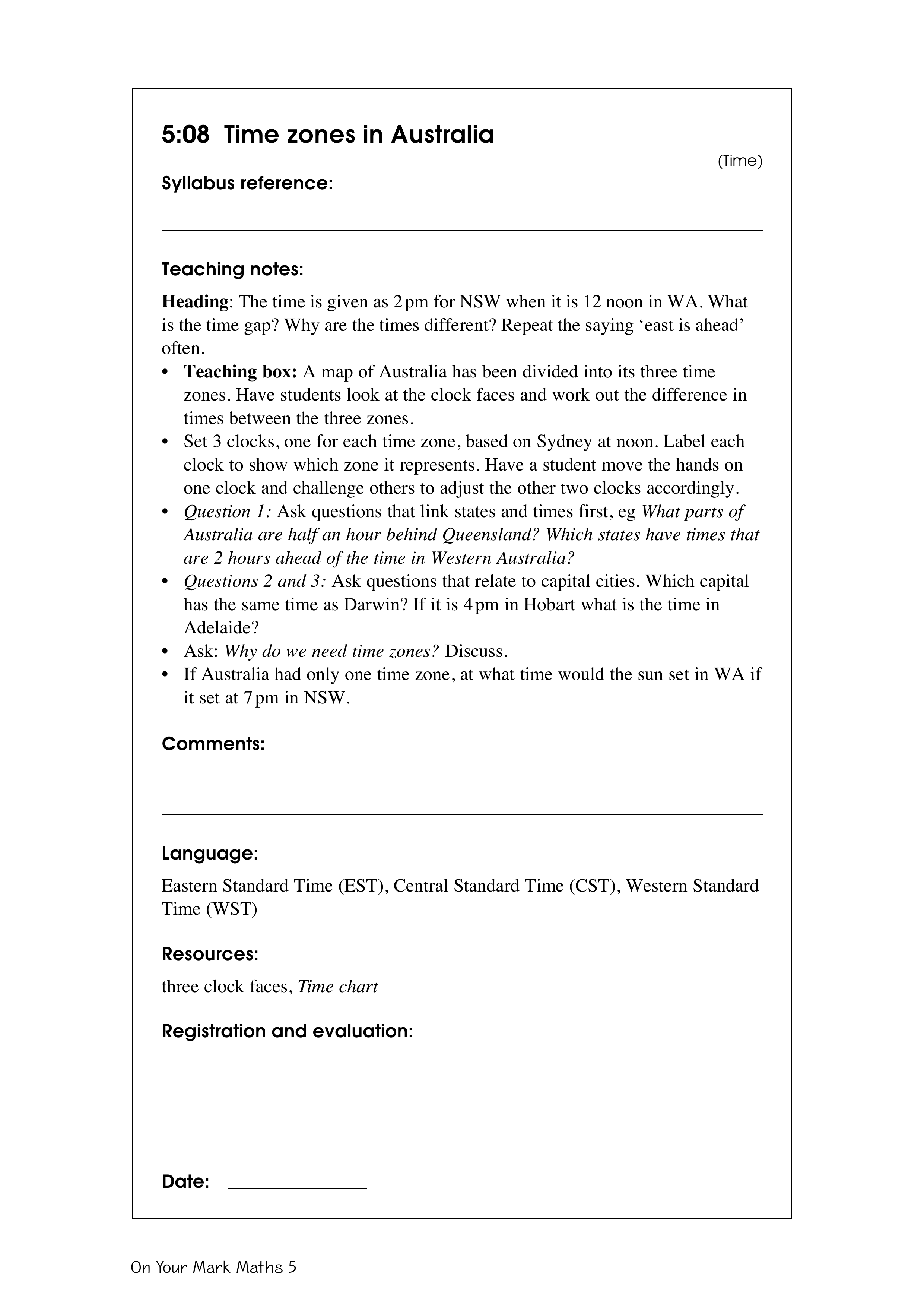 Time zones in Australia — worksheet preview