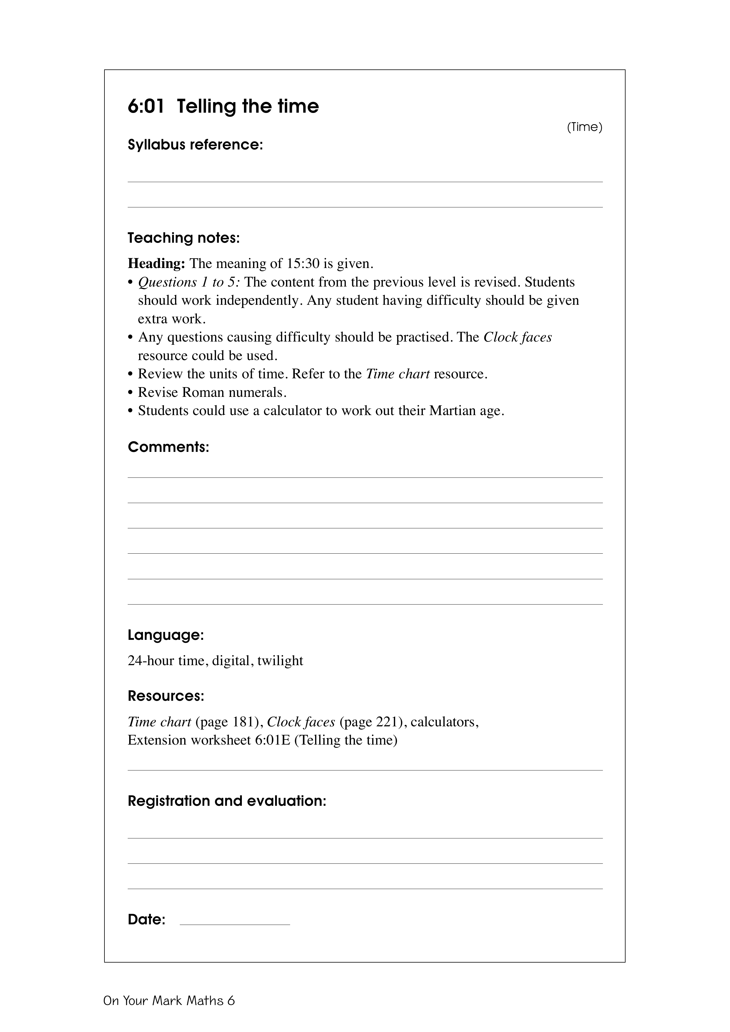 Telling the time — worksheet preview