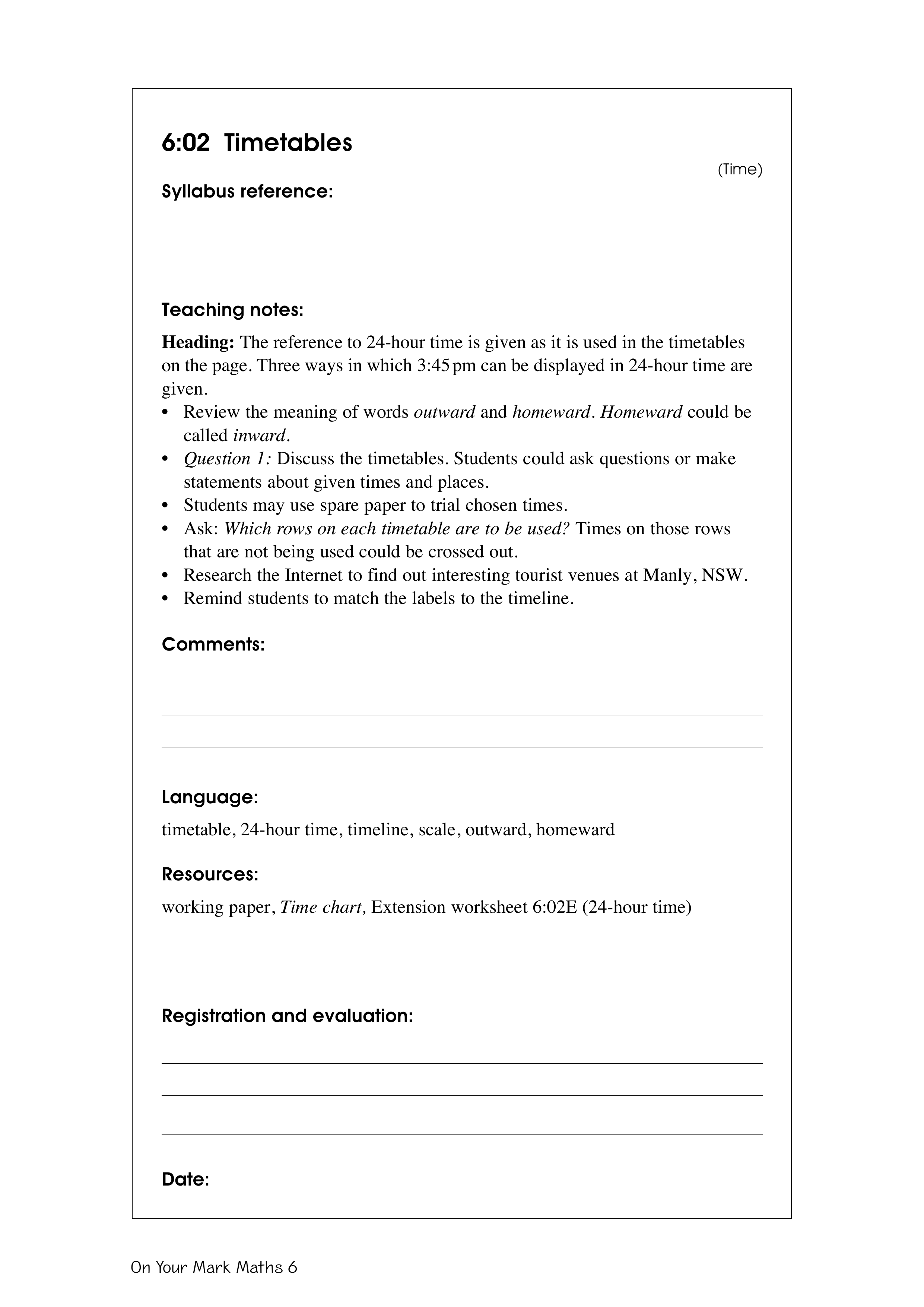 Timetables — worksheet preview