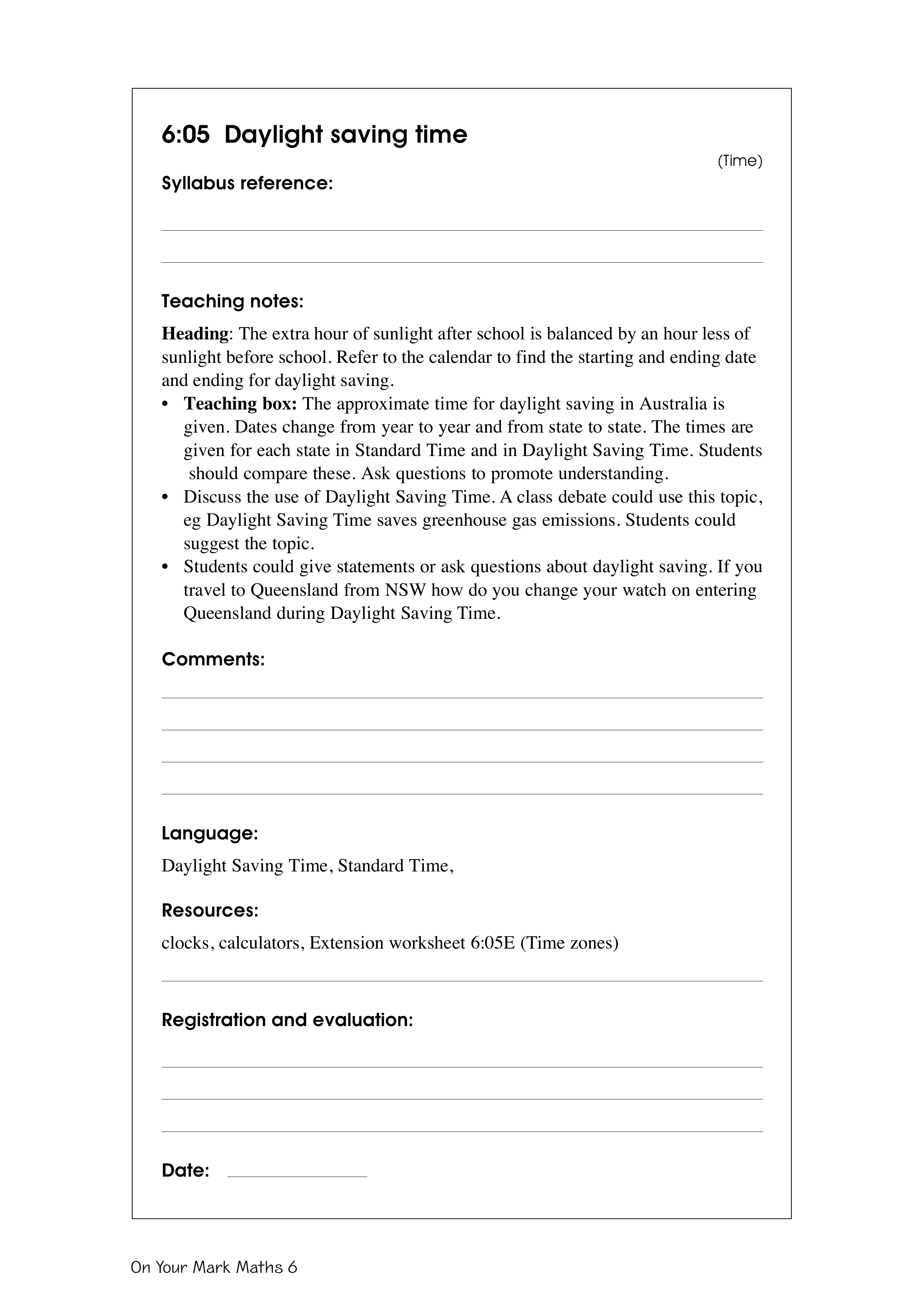 Daylight saving time — worksheet preview