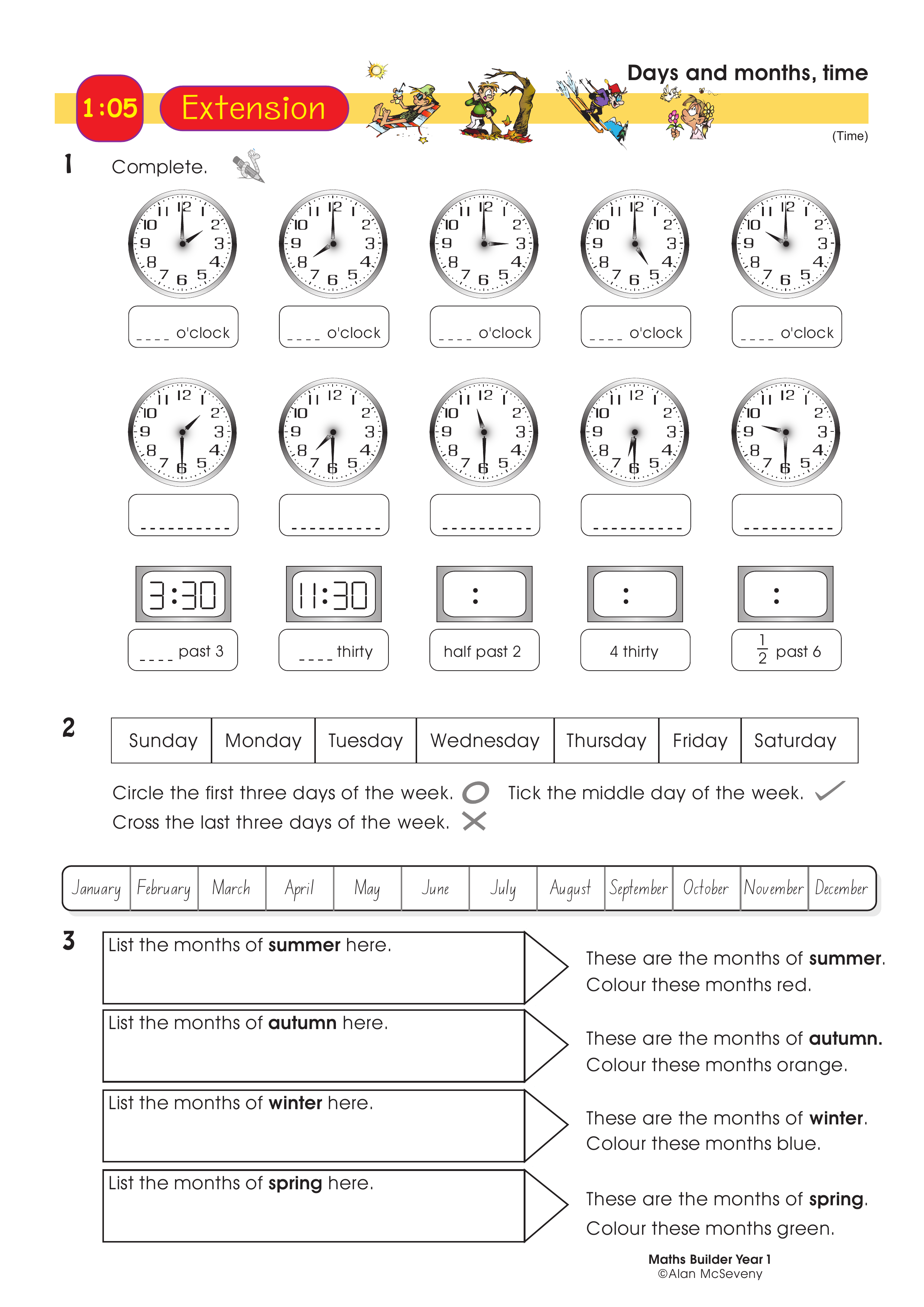 Days and months, time — worksheet preview