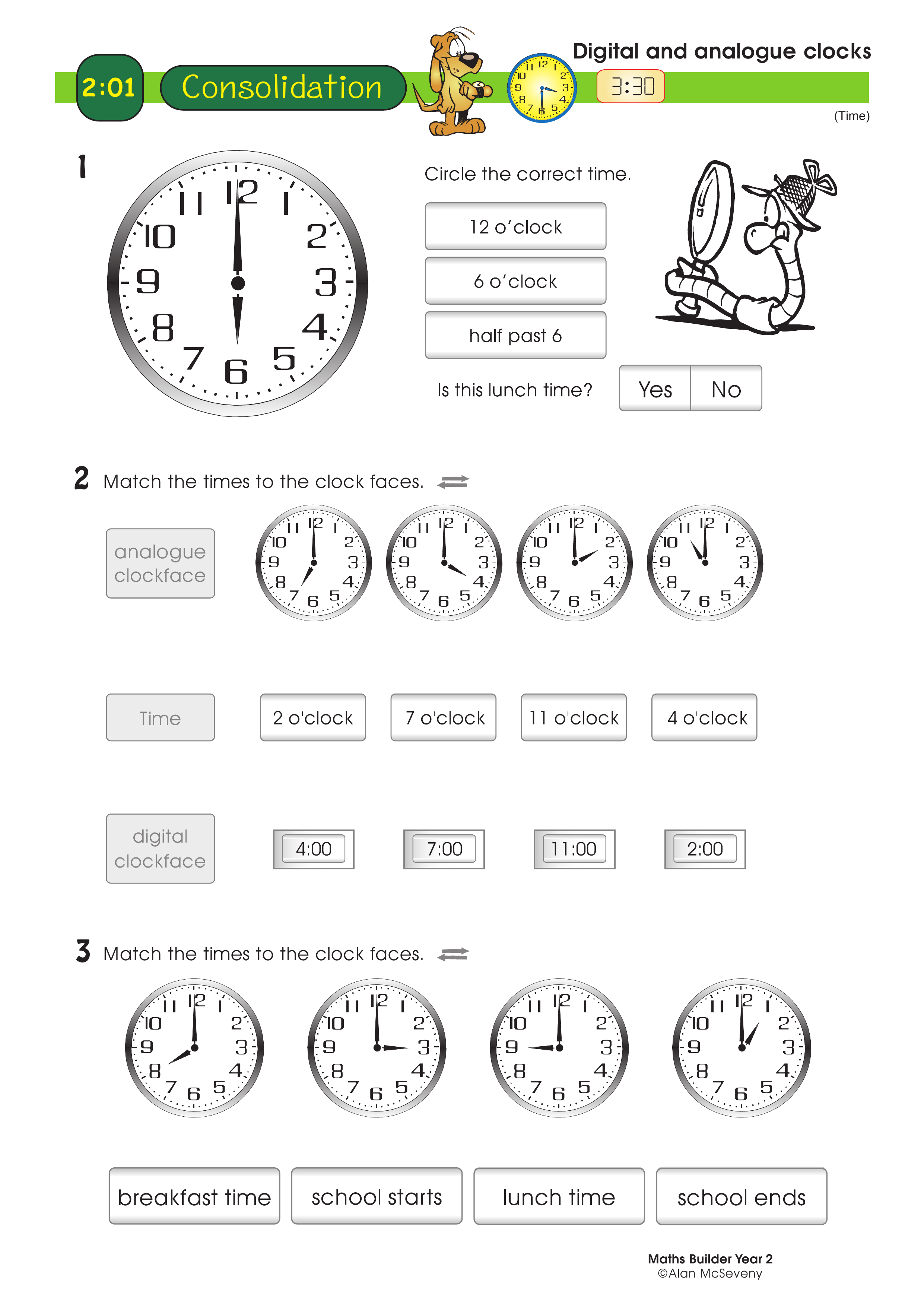 Digital and analogue clocks — worksheet preview