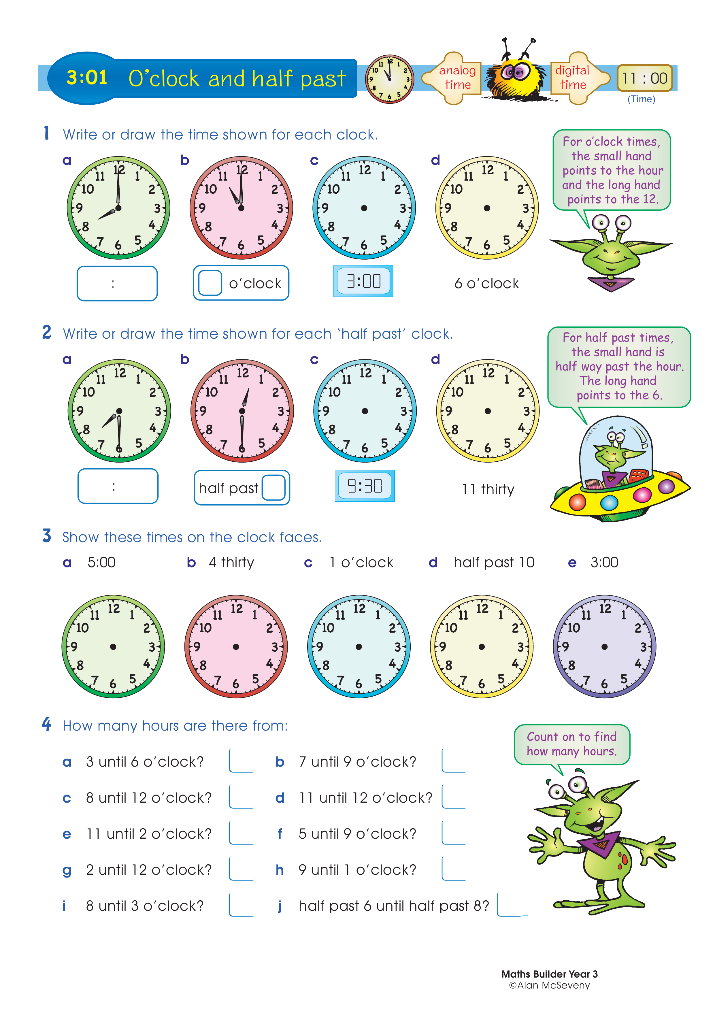 O'clock and half past — worksheet preview