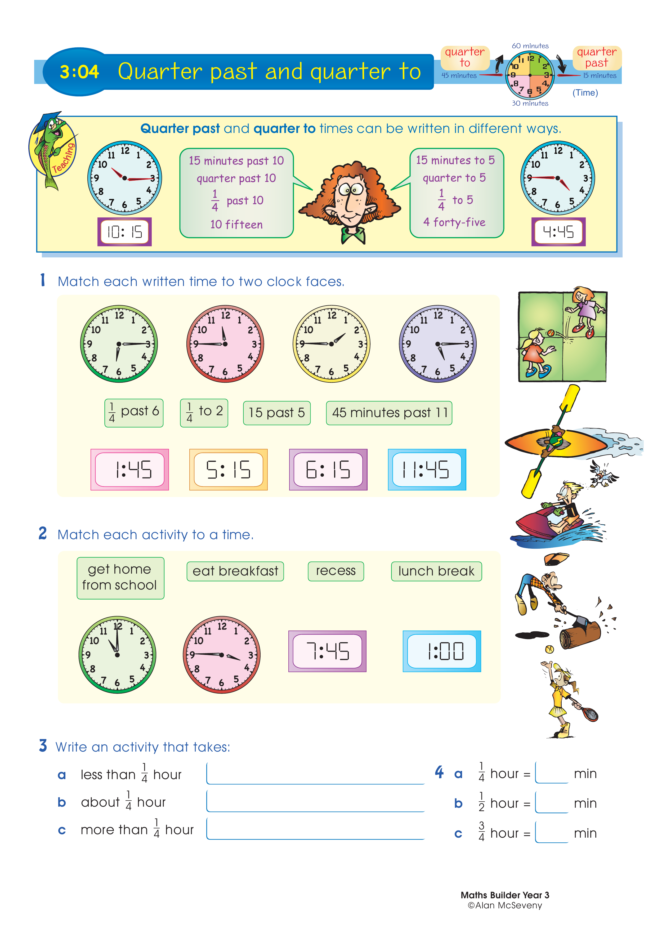 Quarter past and quarter to — worksheet preview