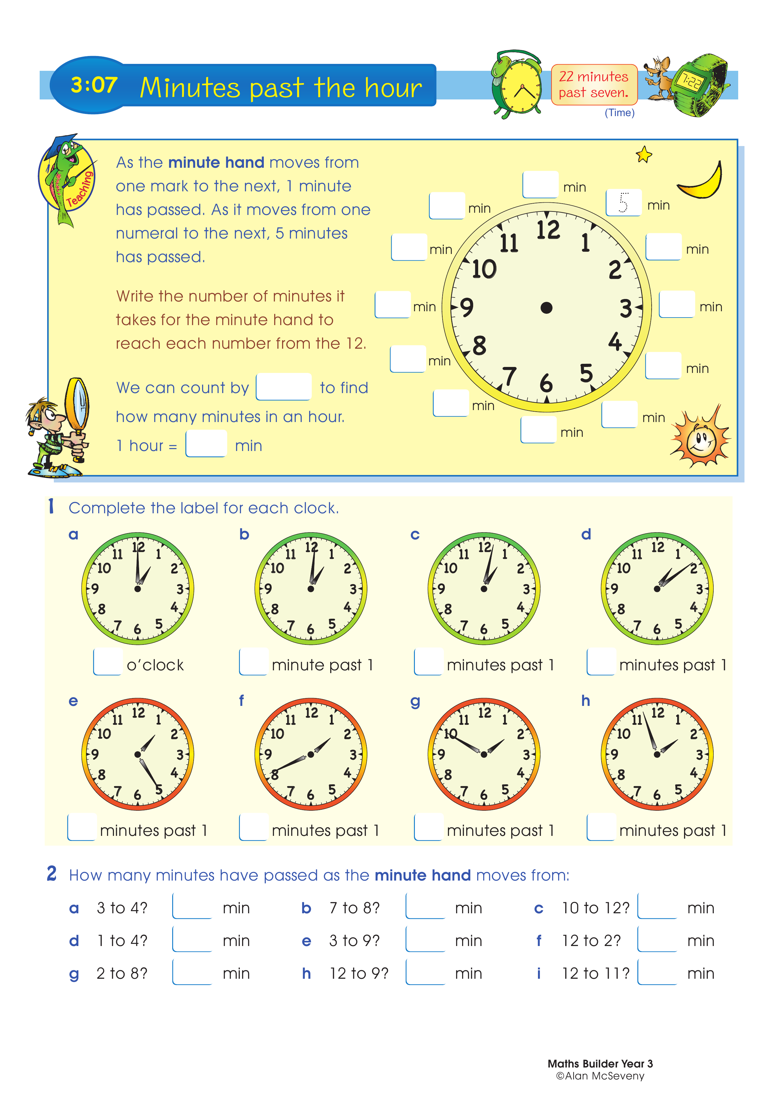 Minutes past the hour — worksheet preview