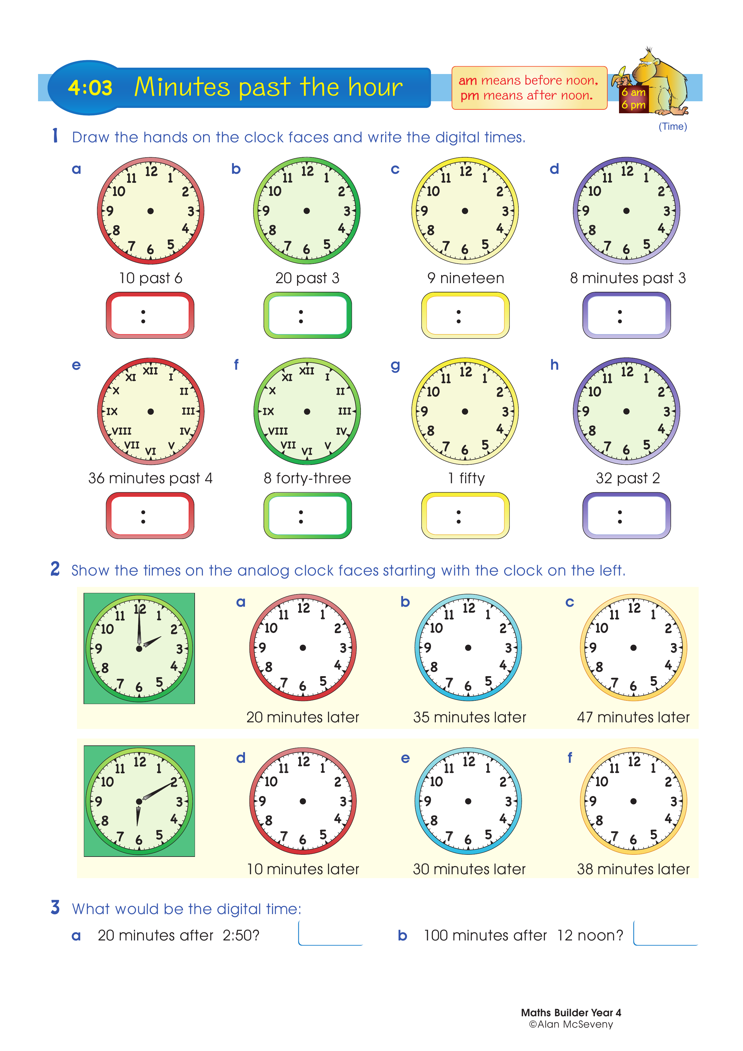 Minutes past the hour — worksheet preview