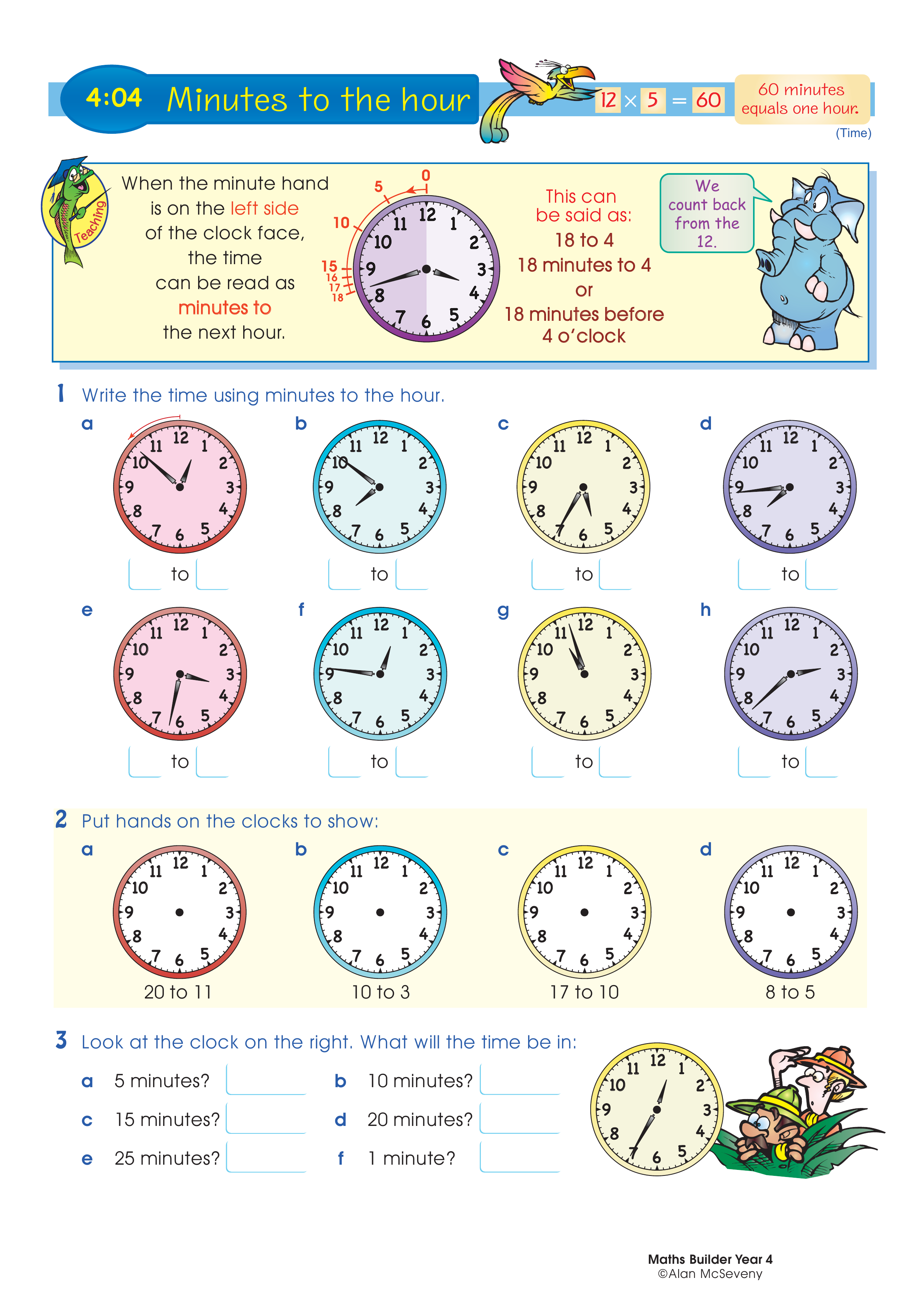 Minutes to the hour — worksheet preview