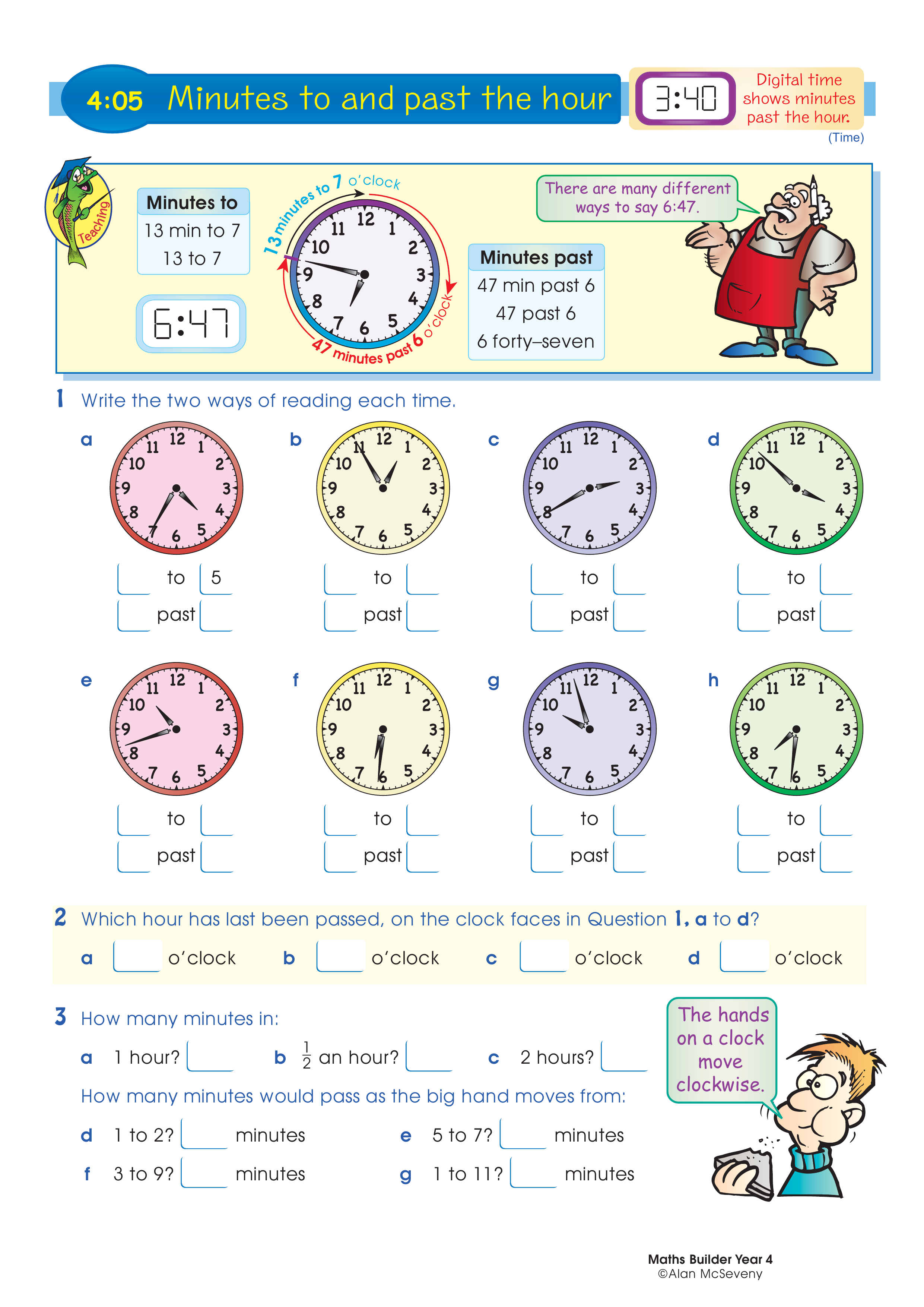 Minutes to and past the hour — worksheet preview