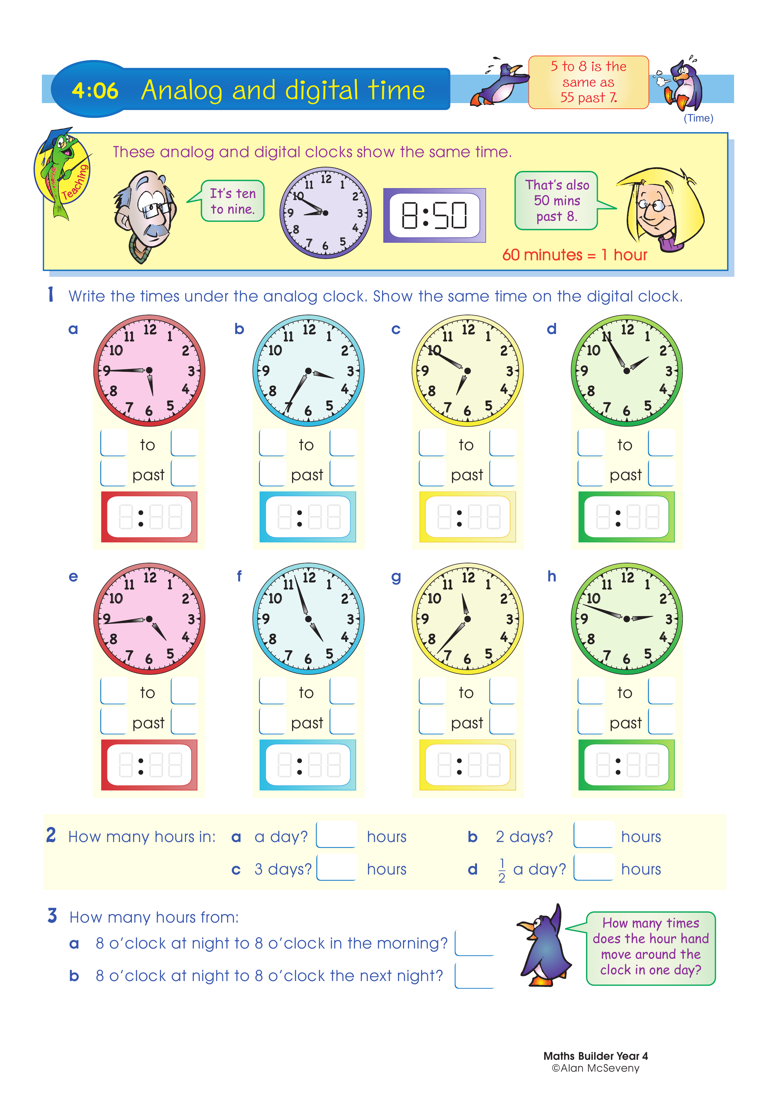 Analog and digital time — worksheet preview