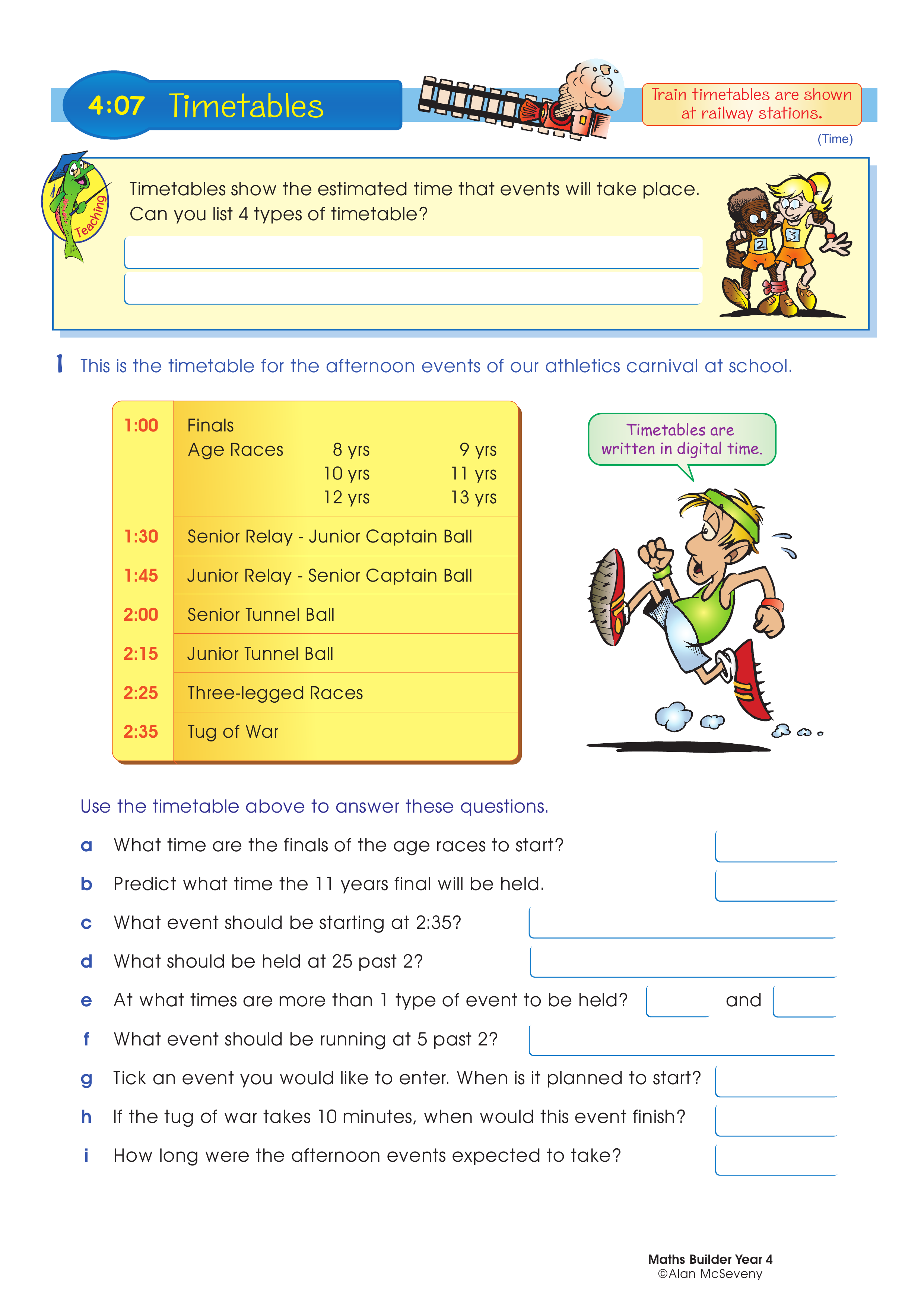 Timetables — worksheet preview