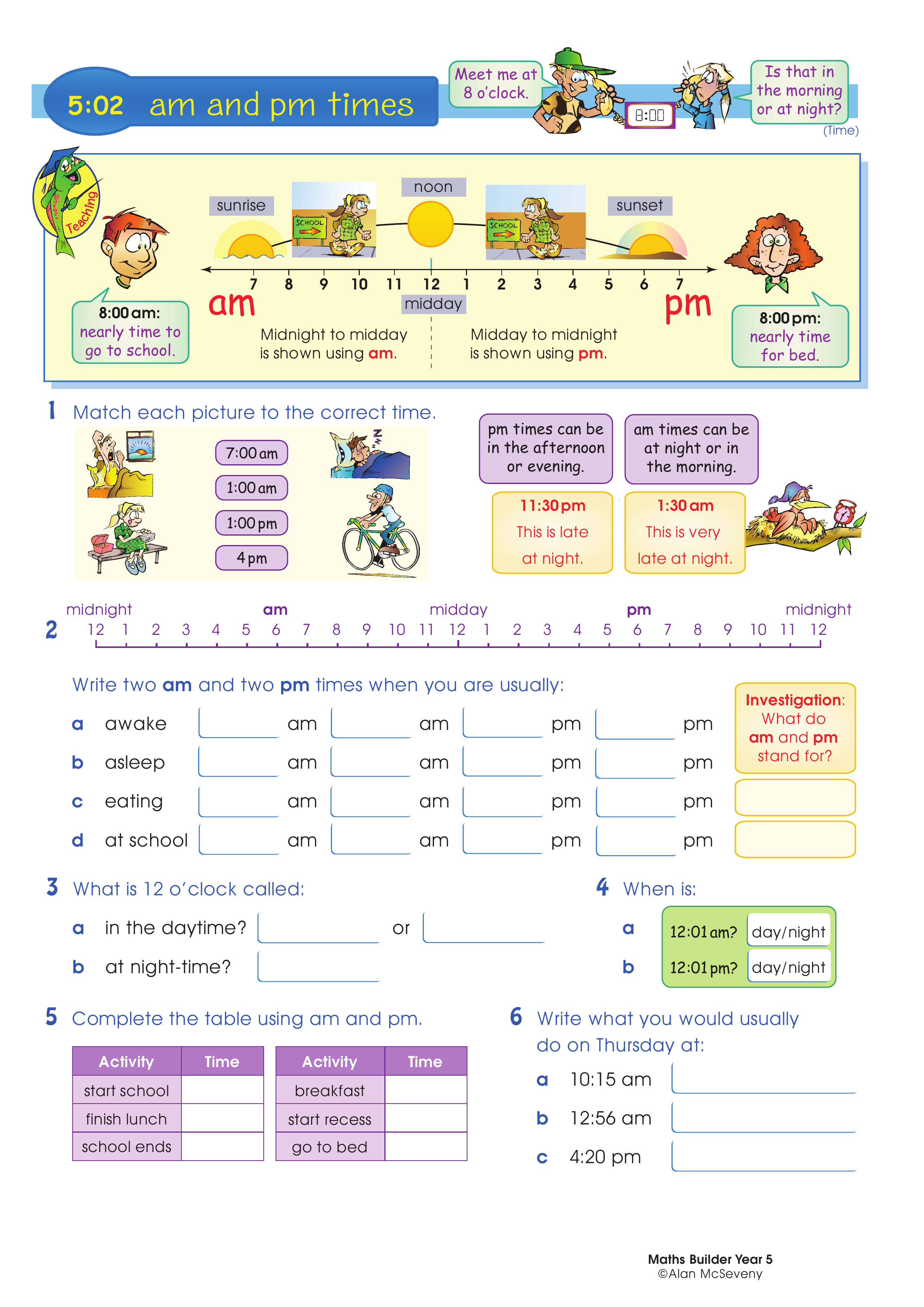 am and pm times — worksheet preview