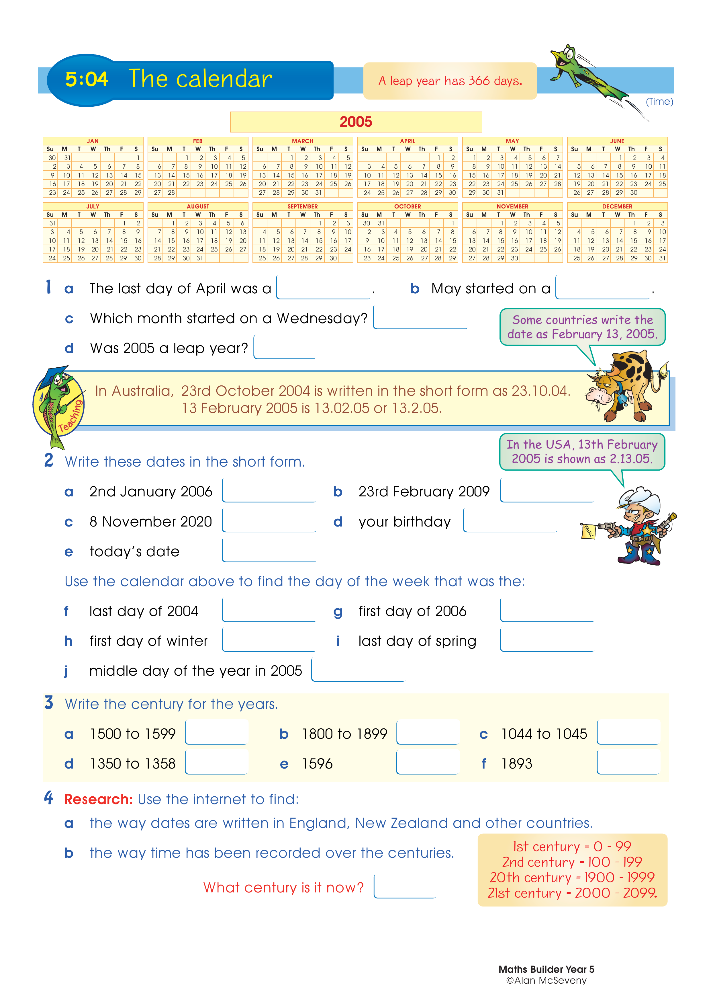 The calendar — worksheet preview