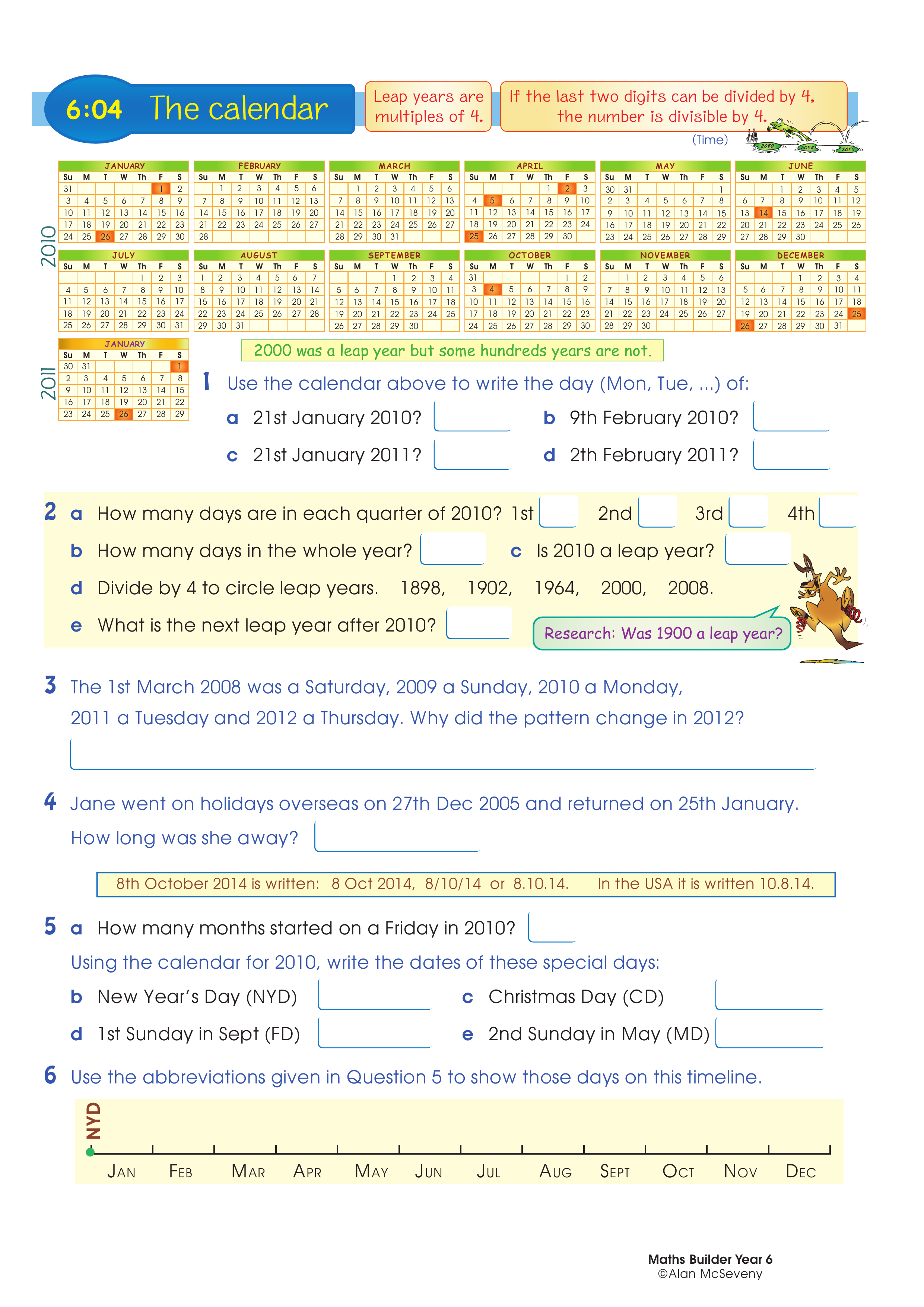 The calendar — worksheet preview
