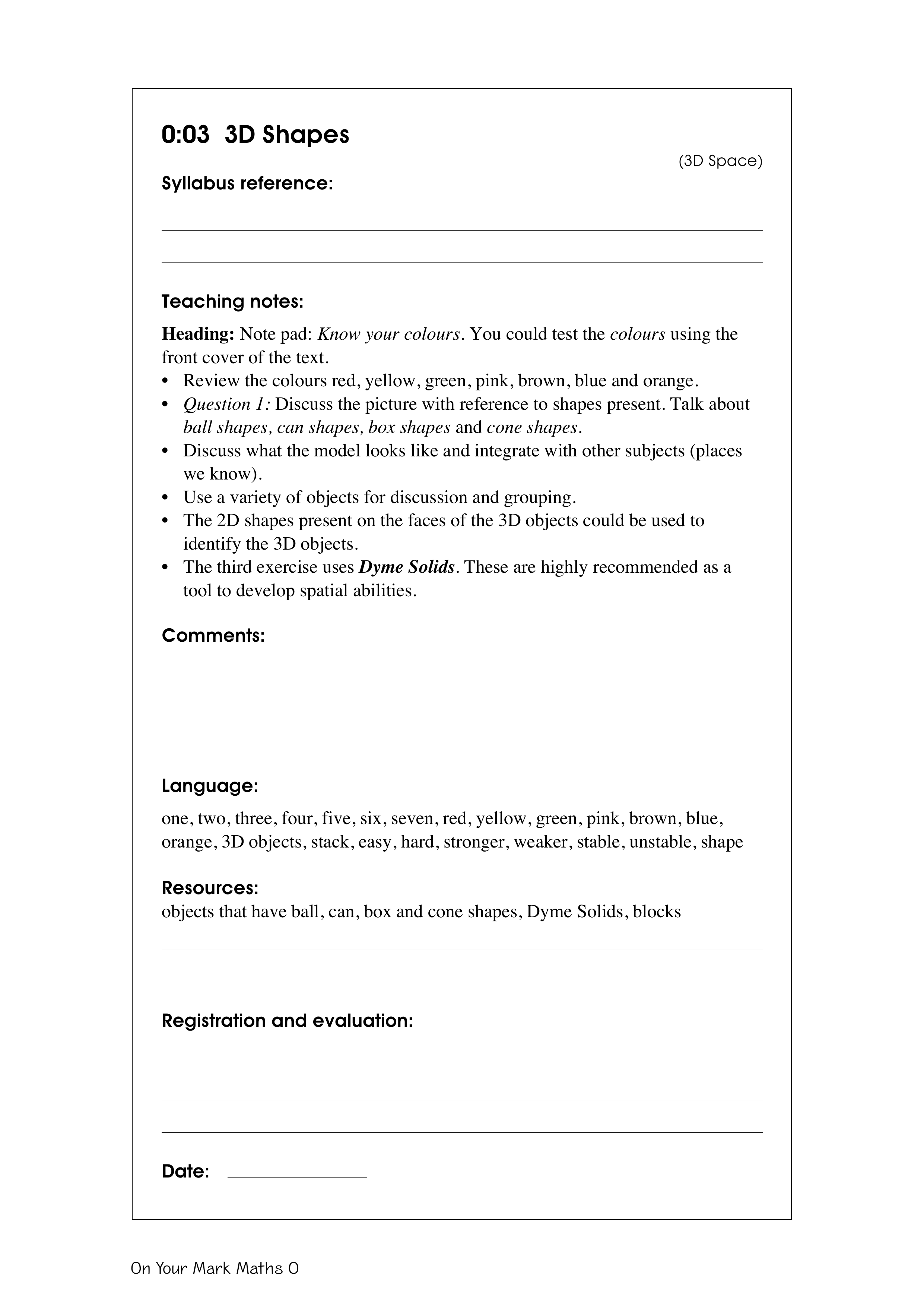 3D Shapes — worksheet preview