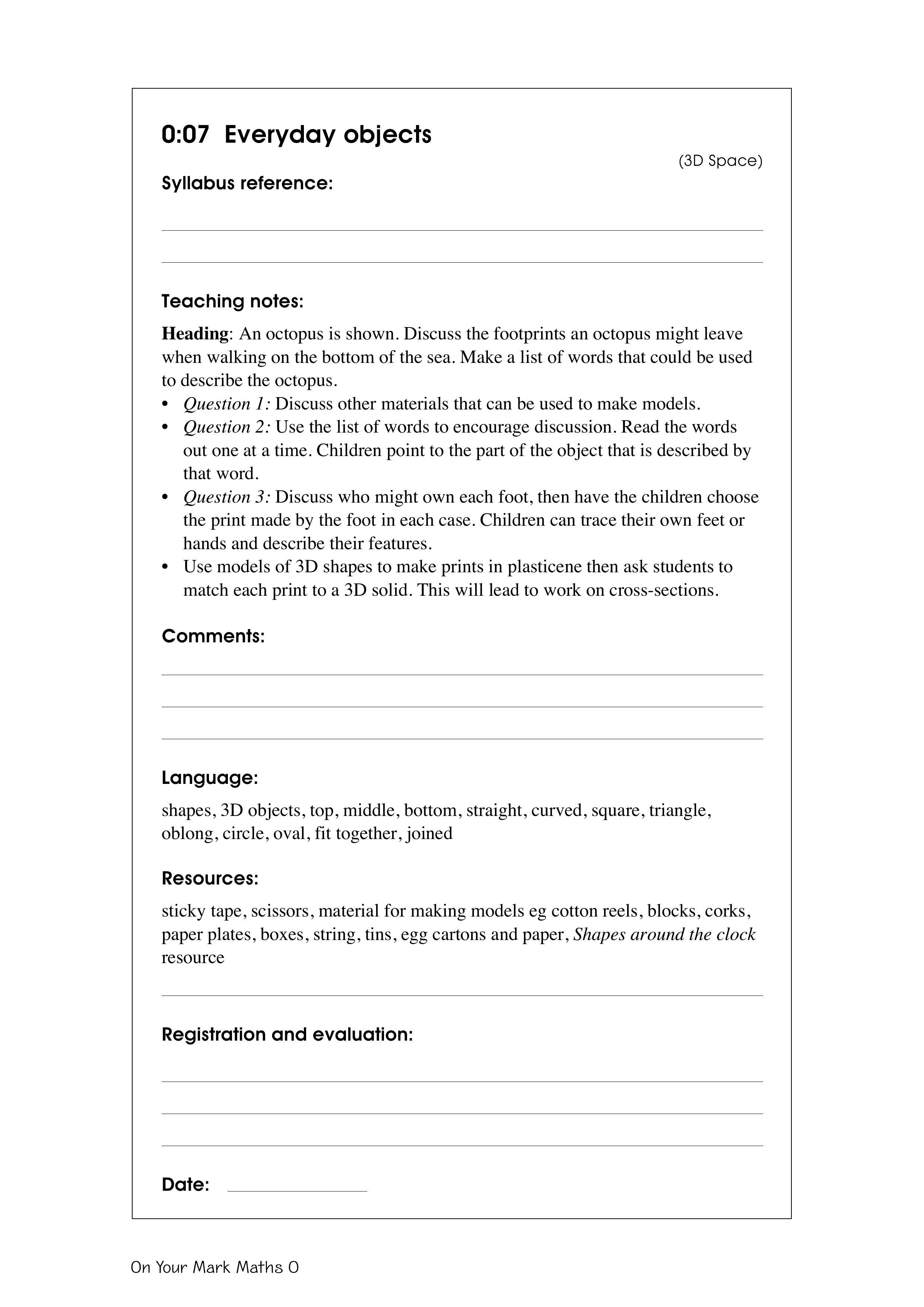 Everyday objects — worksheet preview