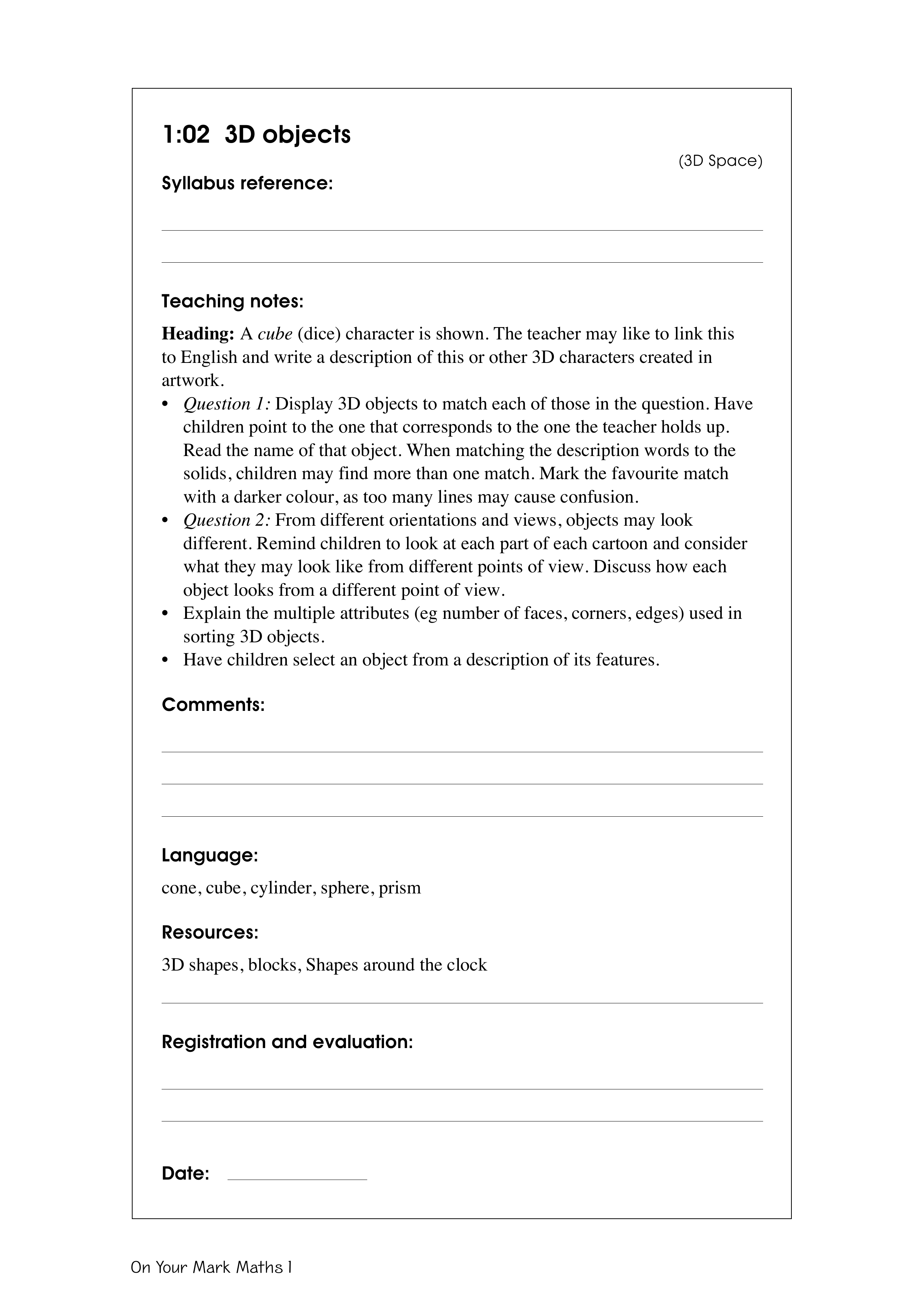 3D objects — worksheet preview