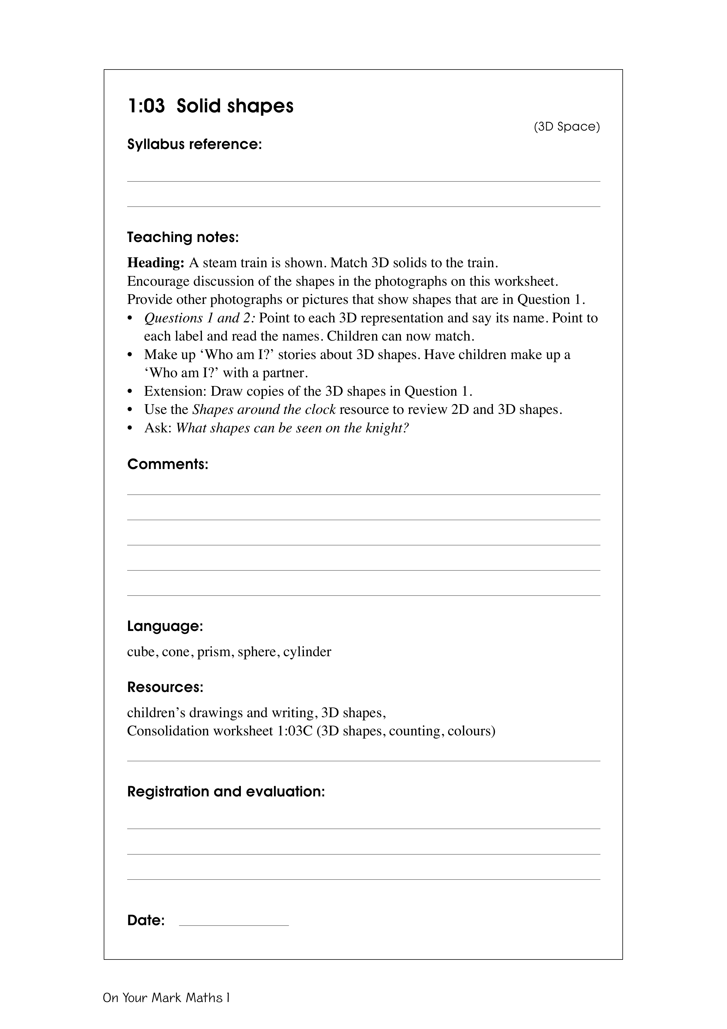 Solid shapes — worksheet preview