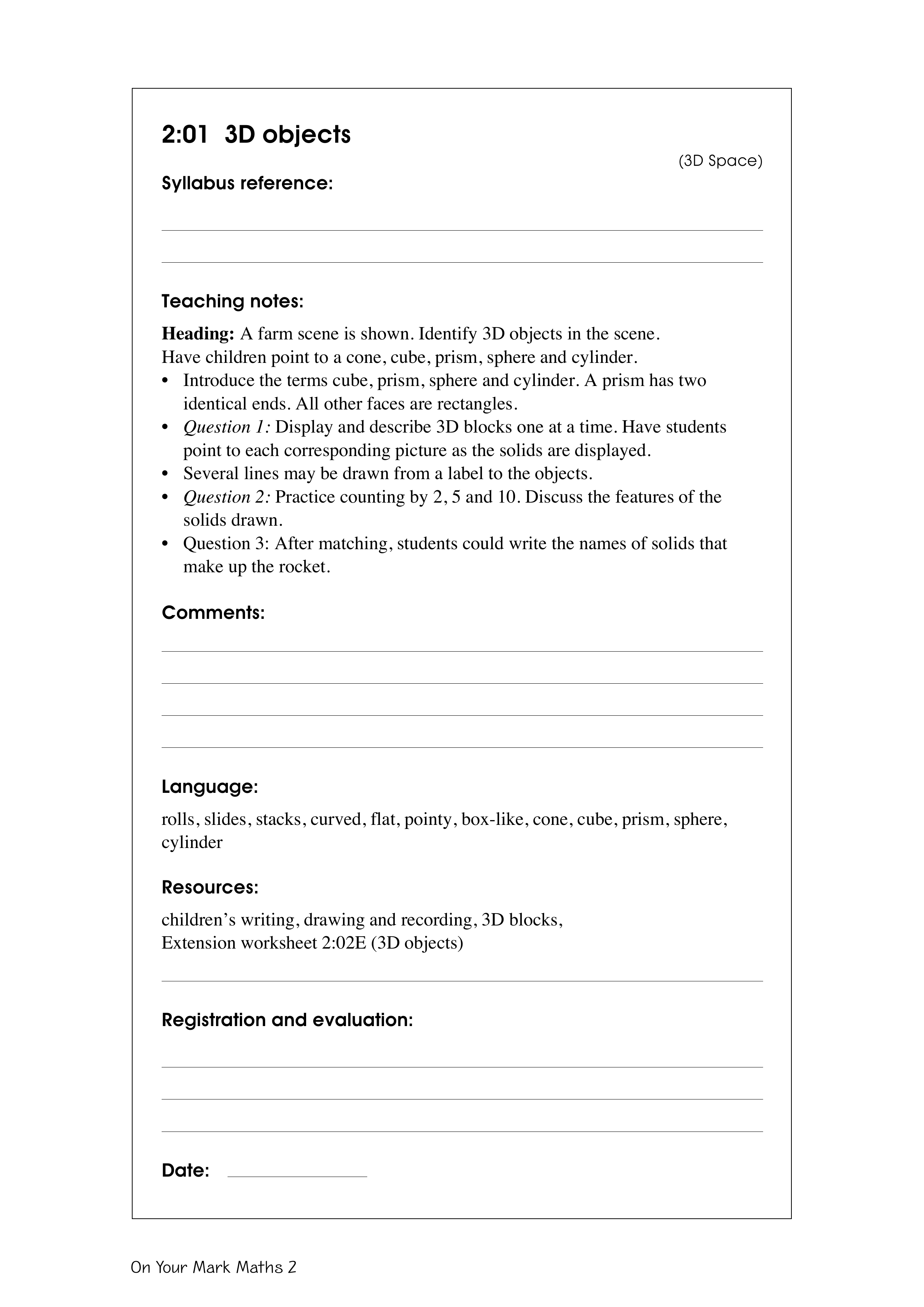 3D objects — worksheet preview