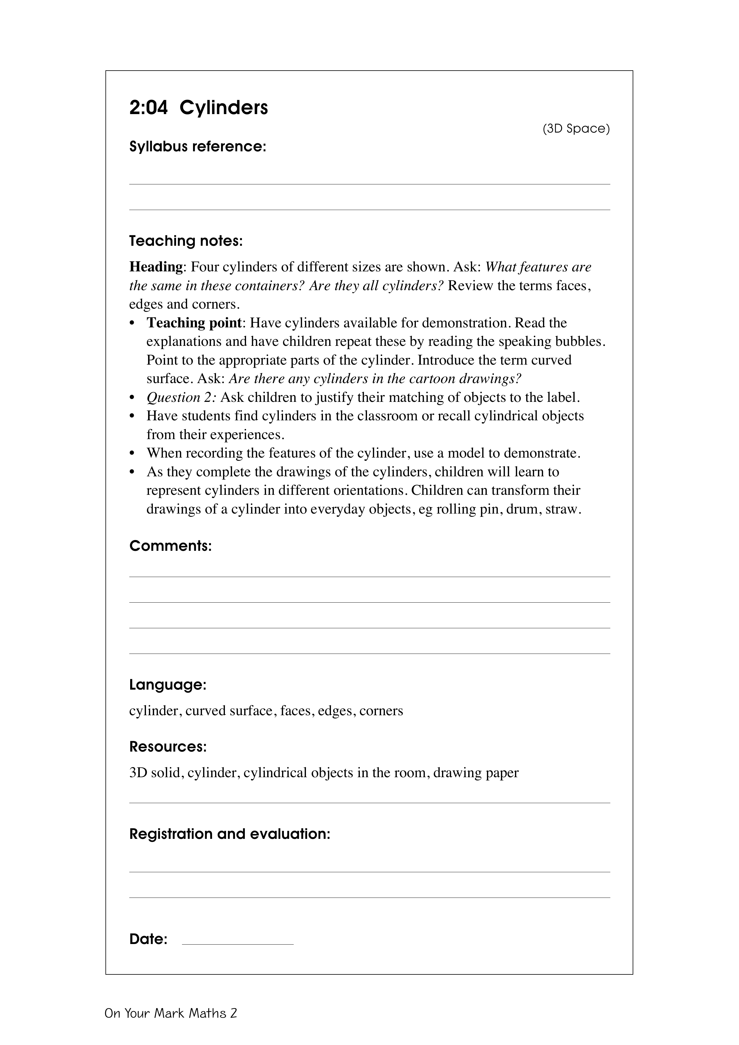 Cylinders — worksheet preview