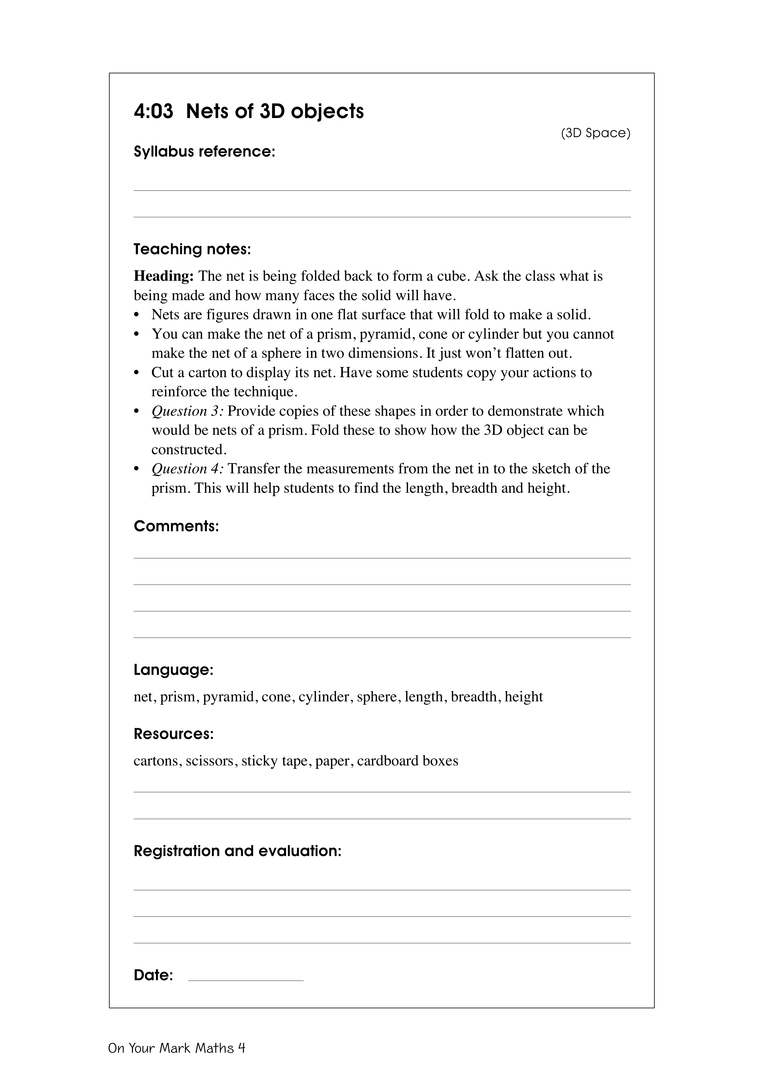 Nets of 3D objects — worksheet preview