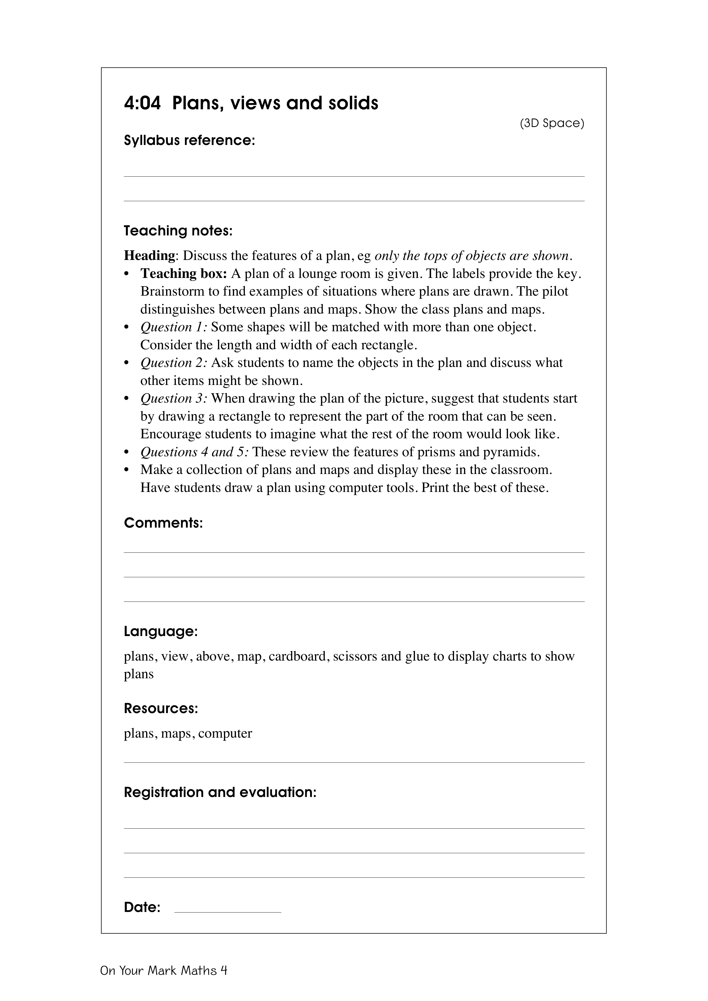 Plans, views and solids — worksheet preview