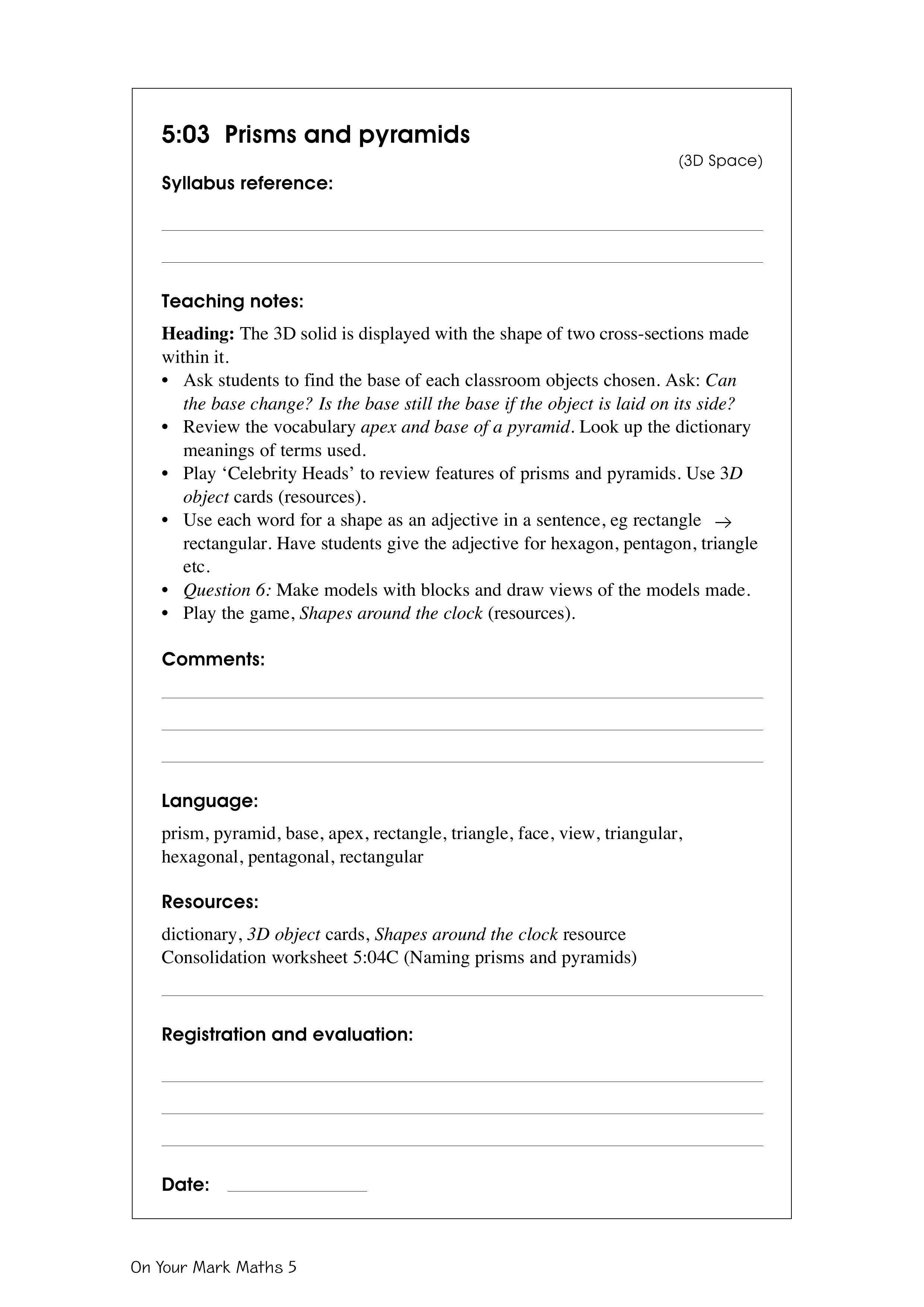 Prisms and pyramids — worksheet preview