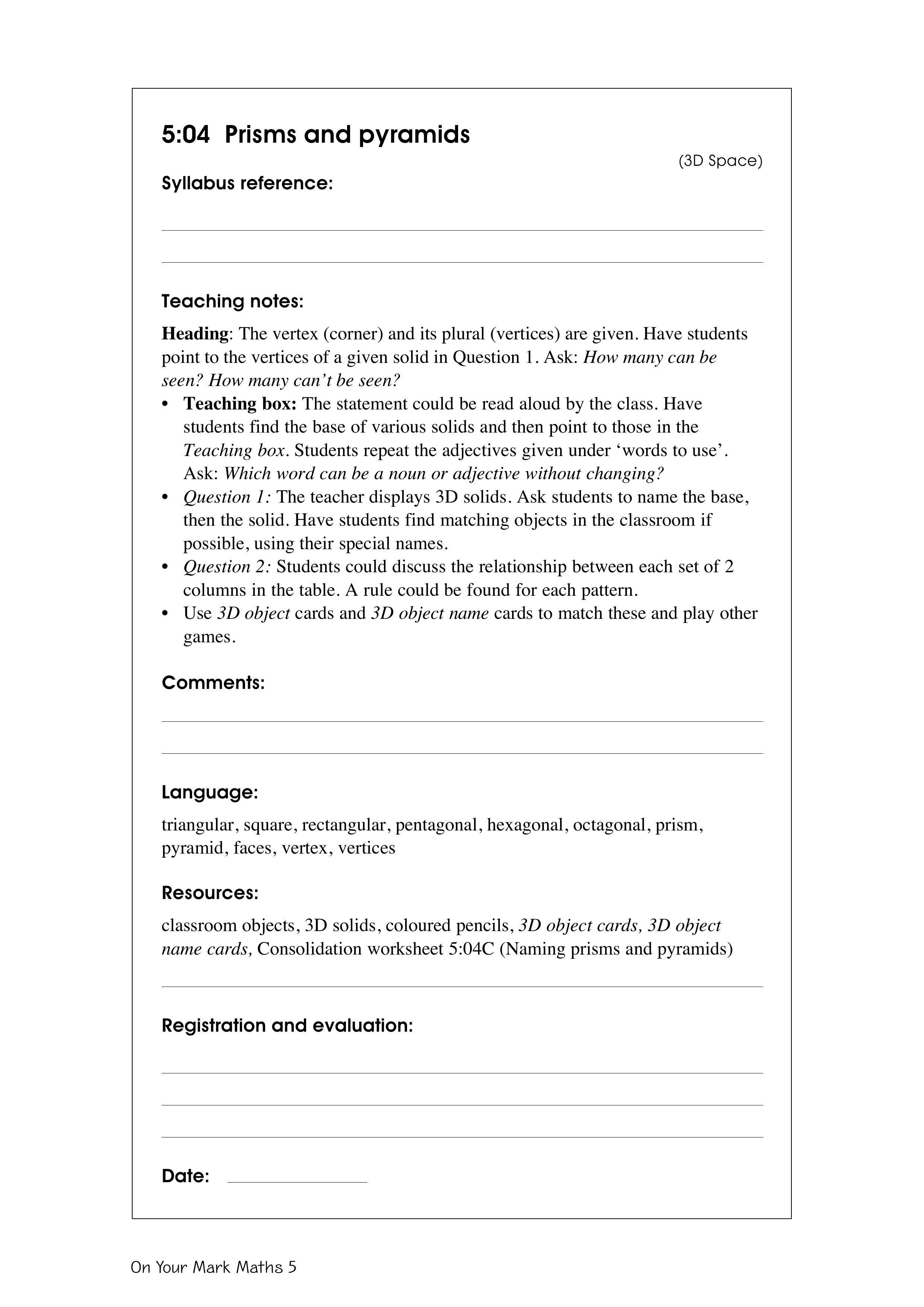 Prisms and pyramids — worksheet preview