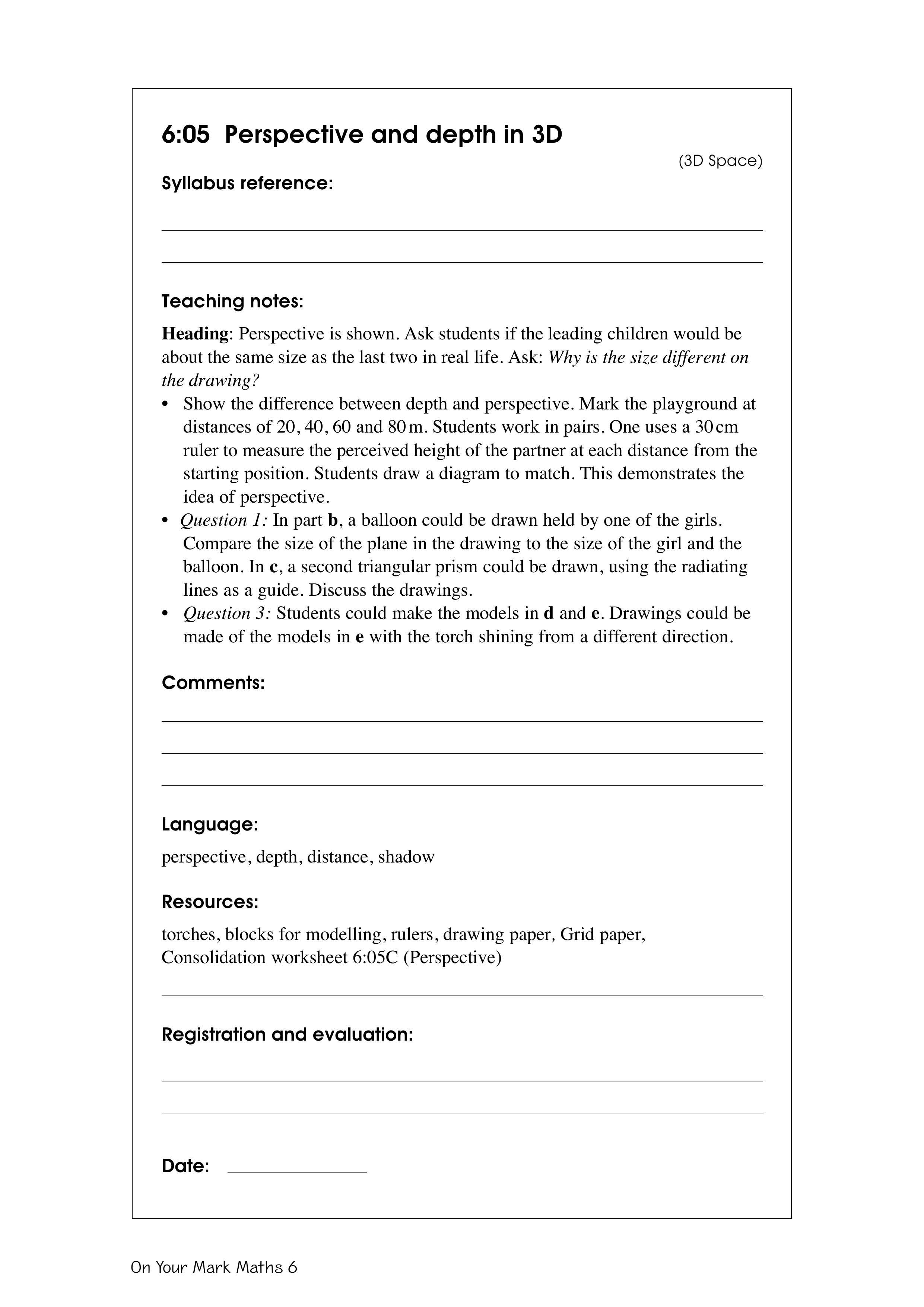 Perspective and depth in 3D — worksheet preview