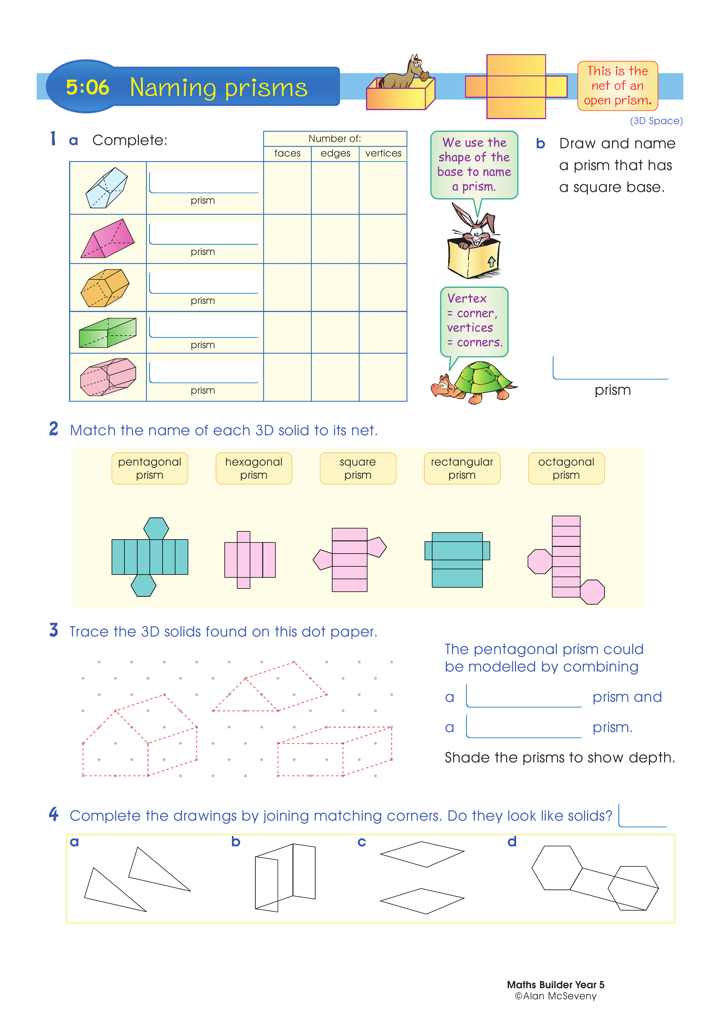 Naming prisms — worksheet preview