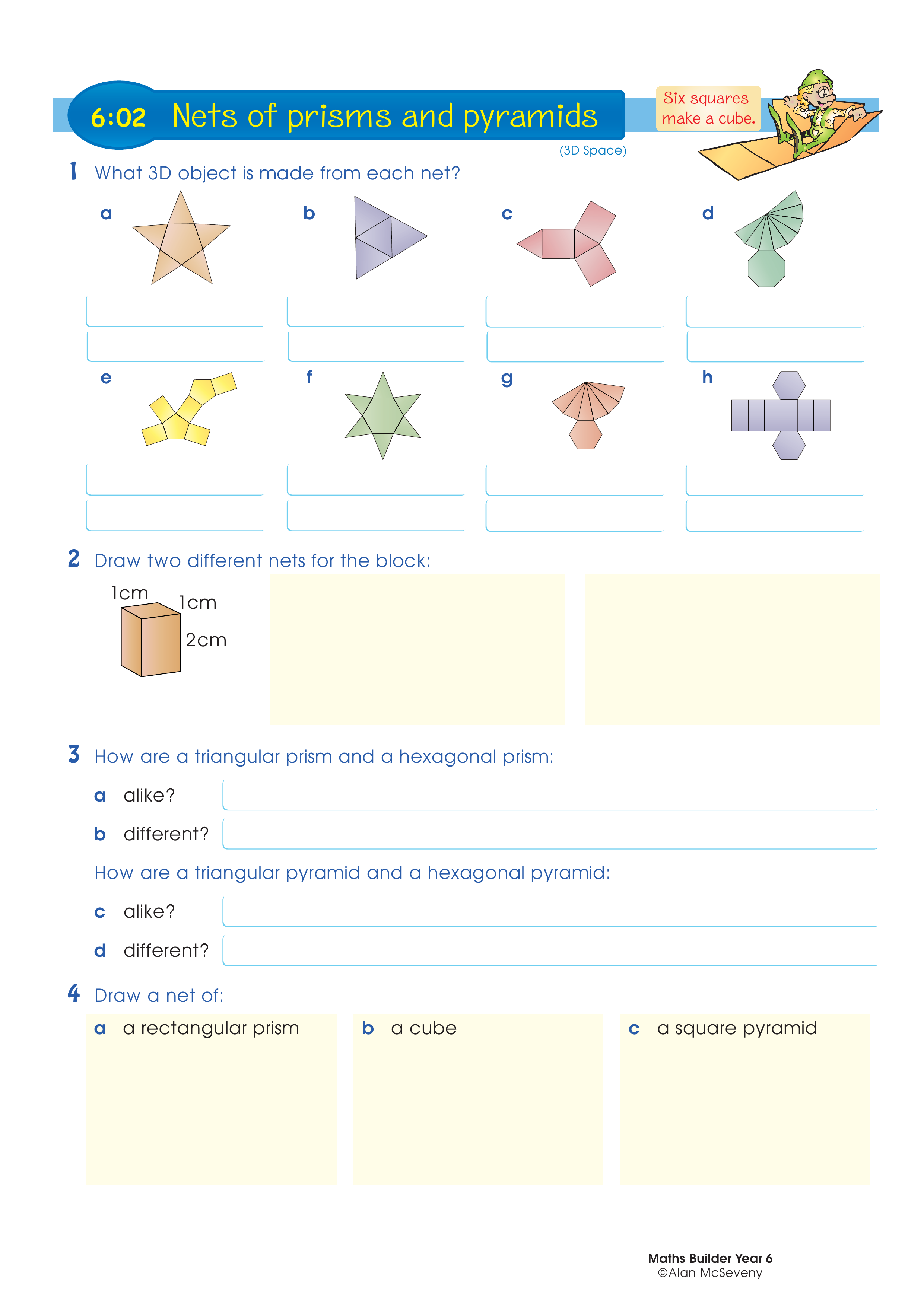 Nets of prisms and pyramids — worksheet preview