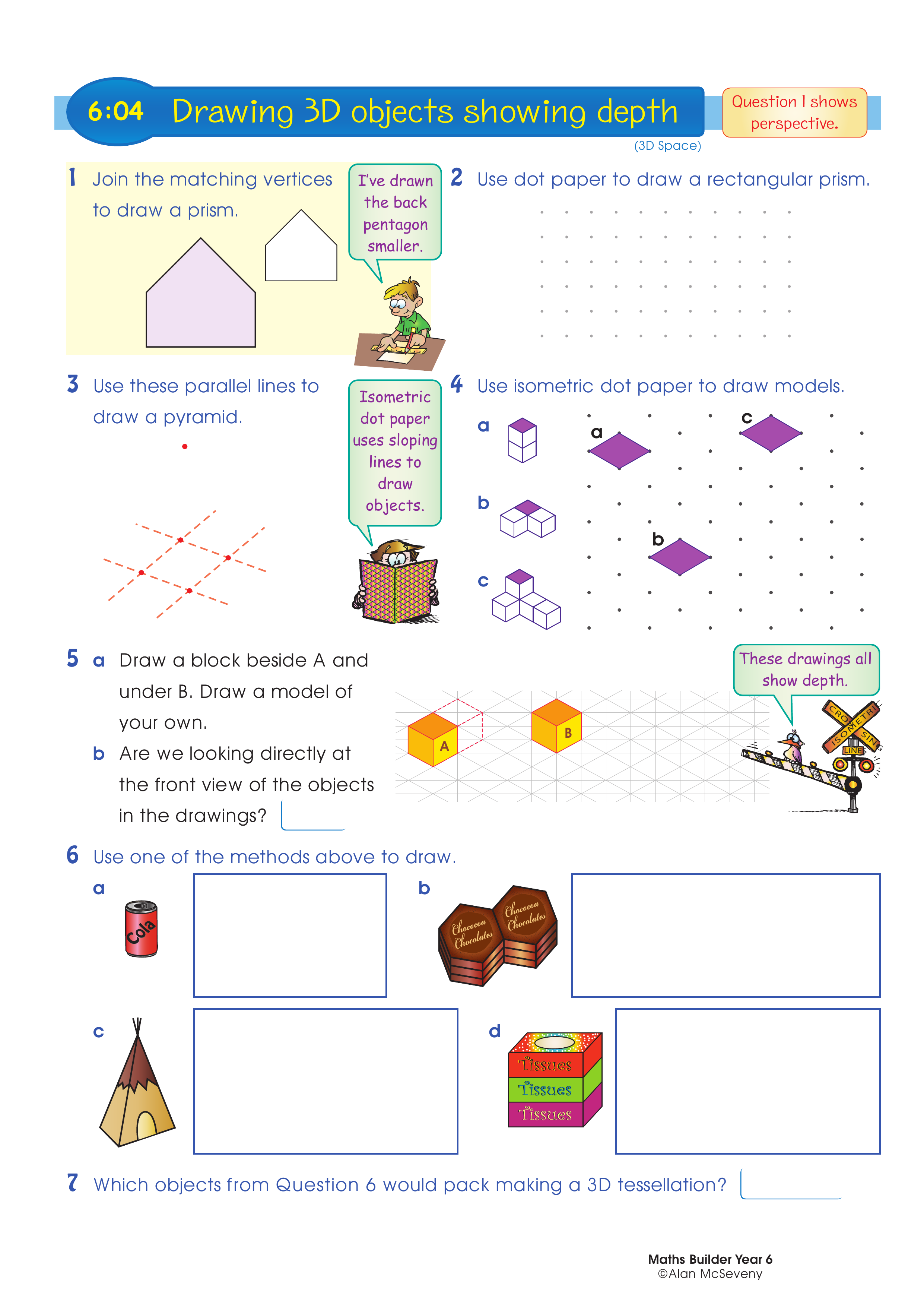 Drawing 3D objects showing depth — worksheet preview