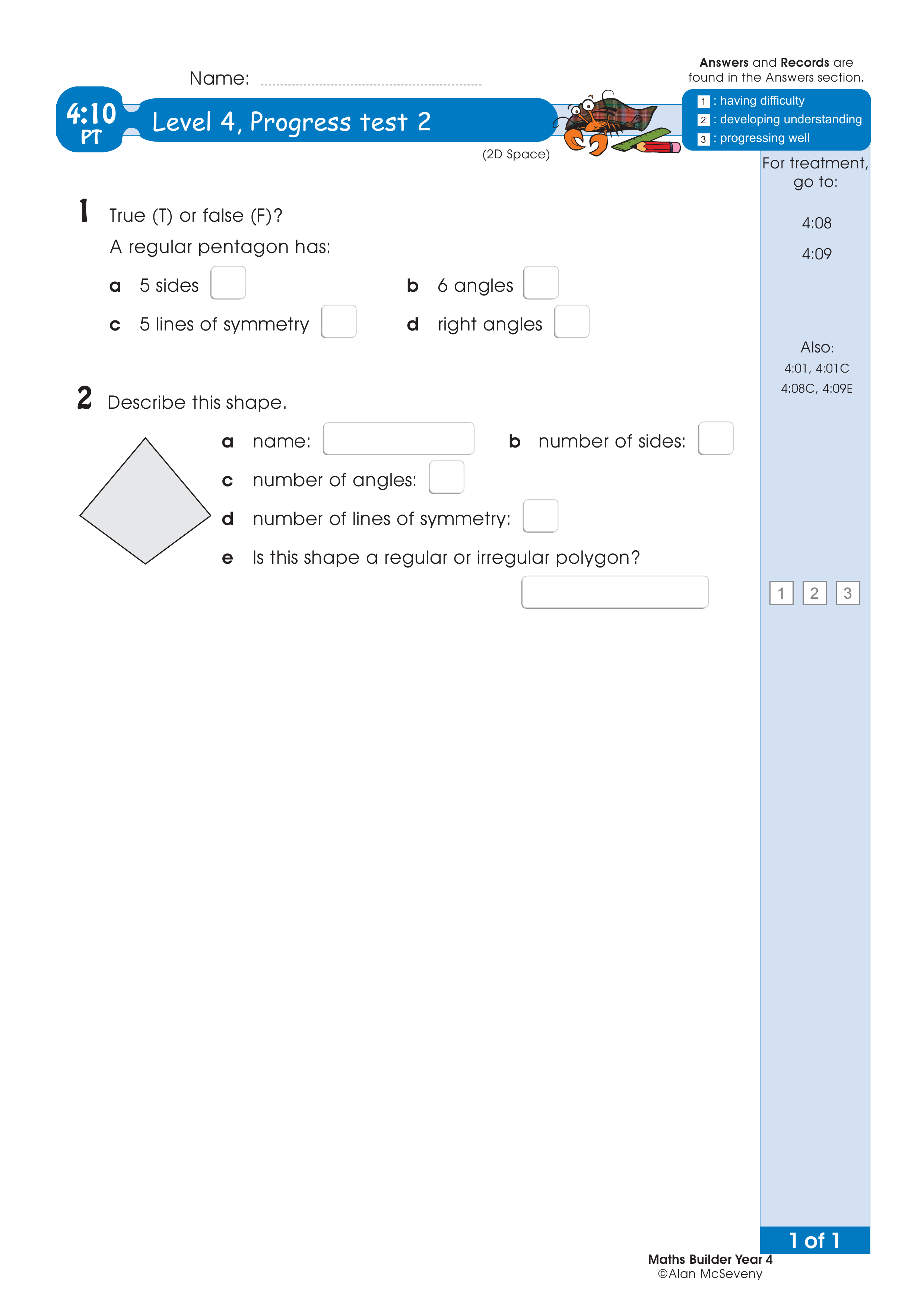 Progress test — worksheet preview