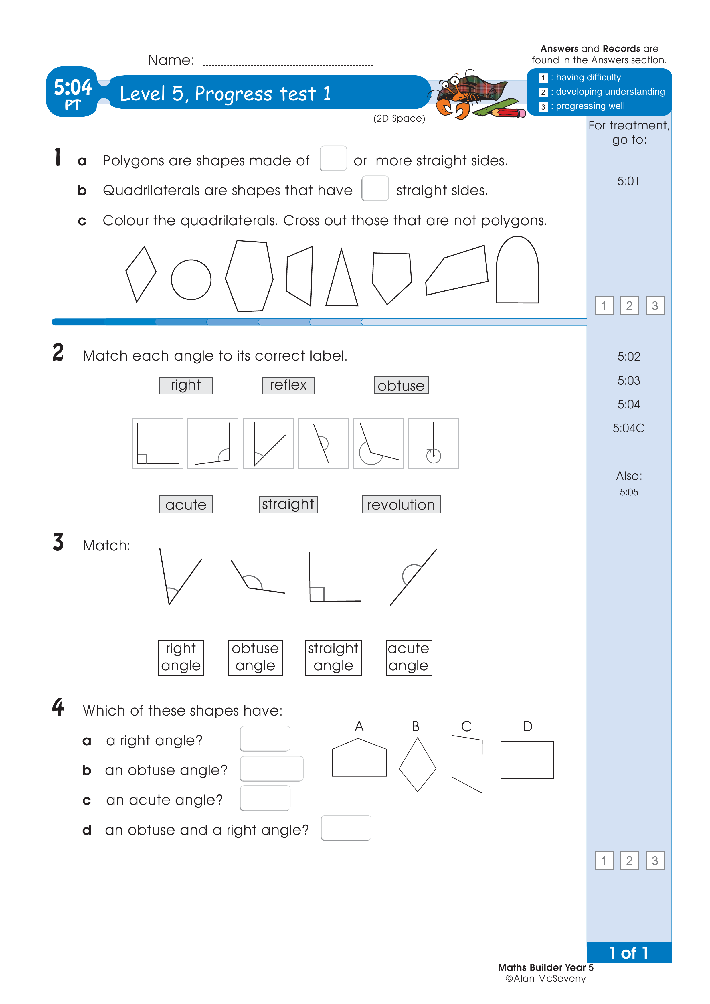 Progress test — worksheet preview