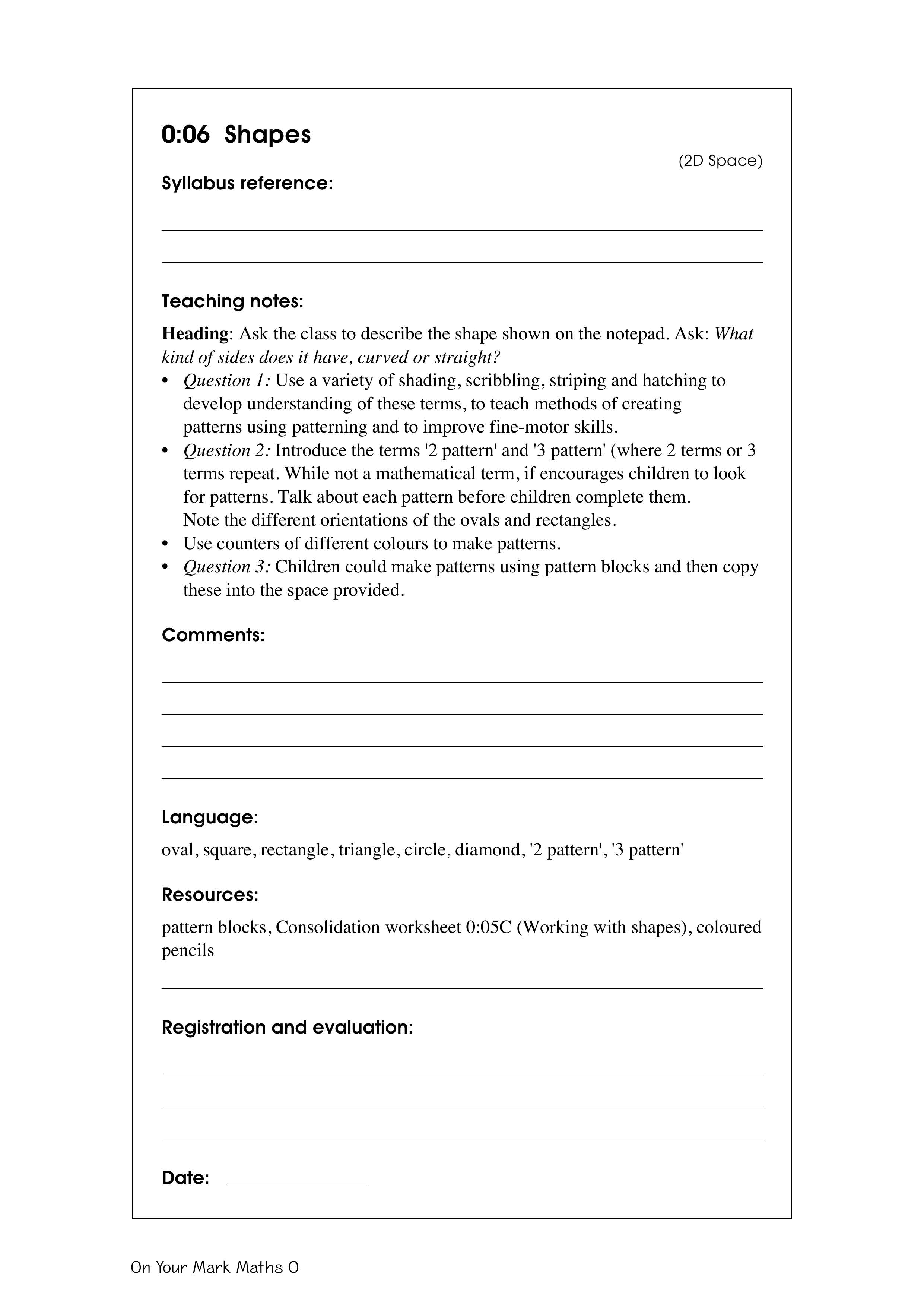 Shapes — worksheet preview