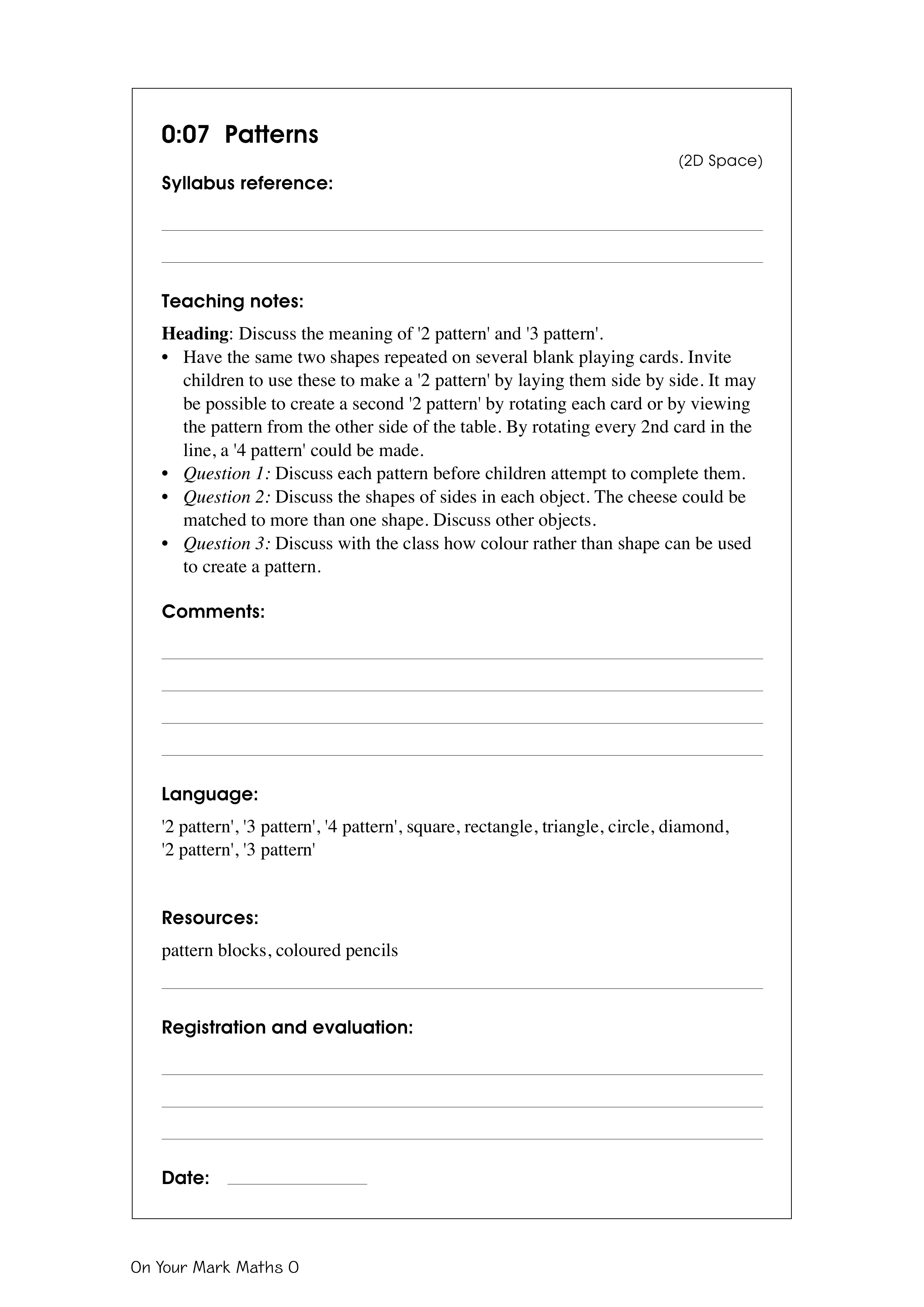 Patterns — worksheet preview