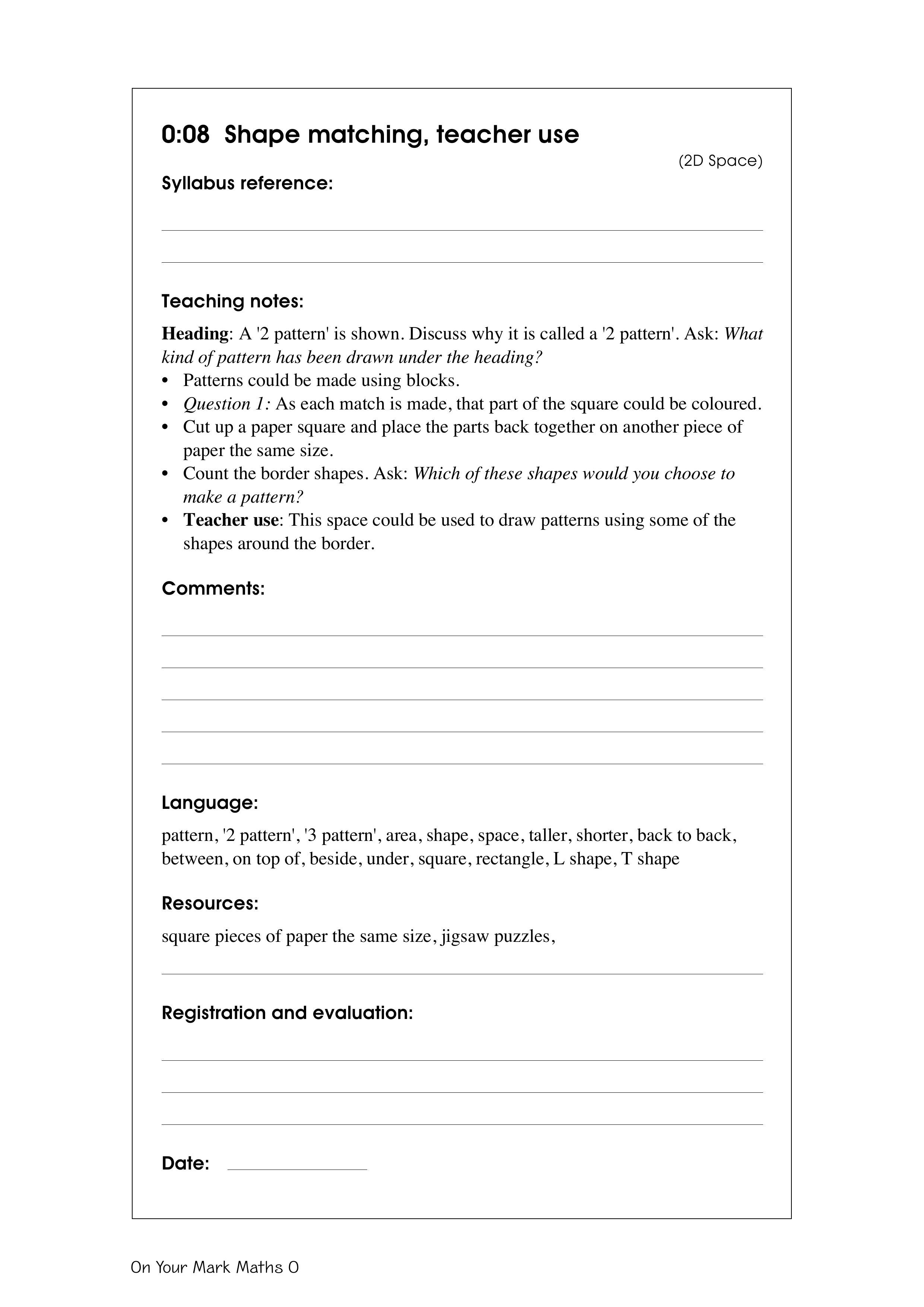 Shape matching, teacher use — worksheet preview