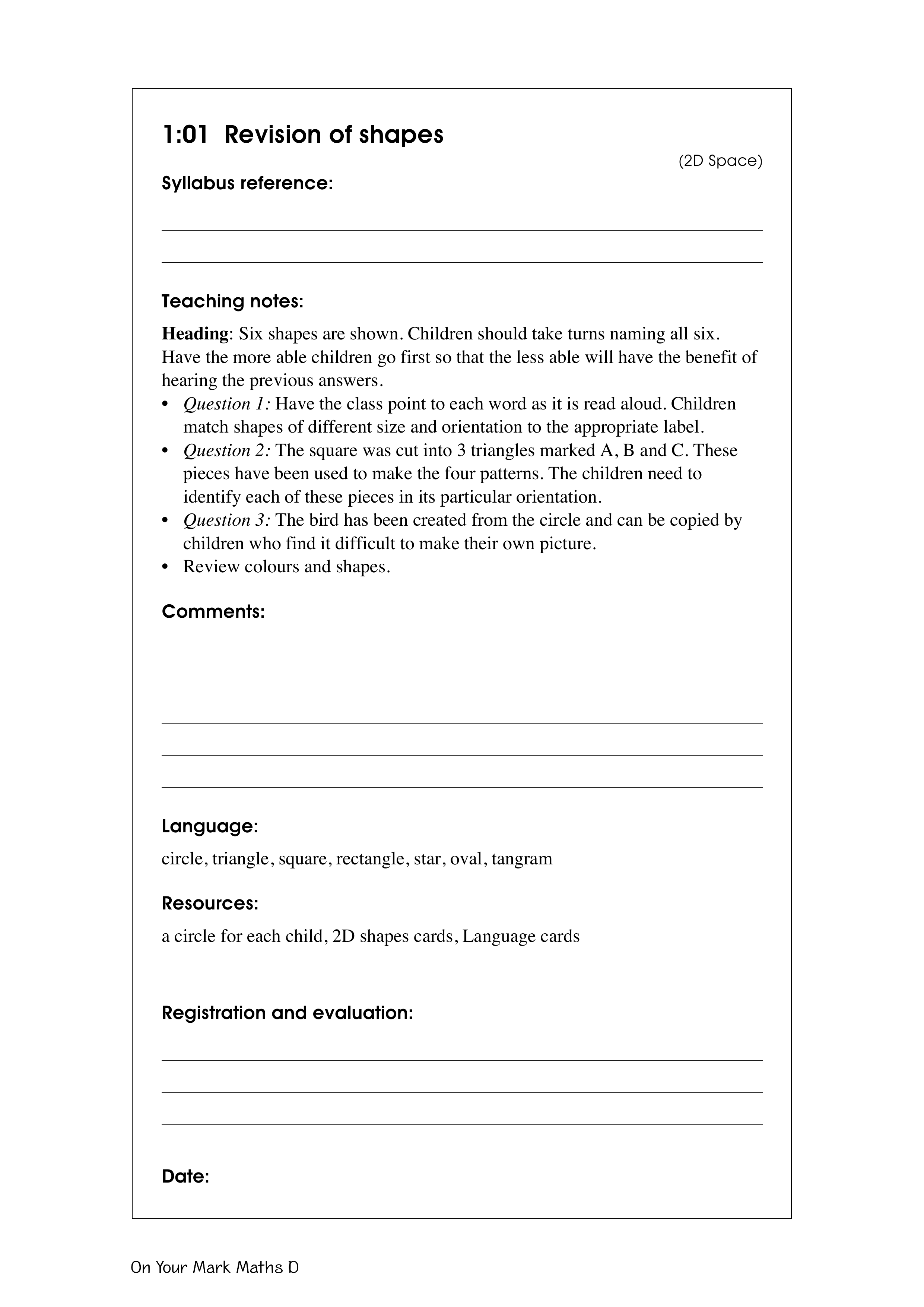 Revision of shapes — worksheet preview