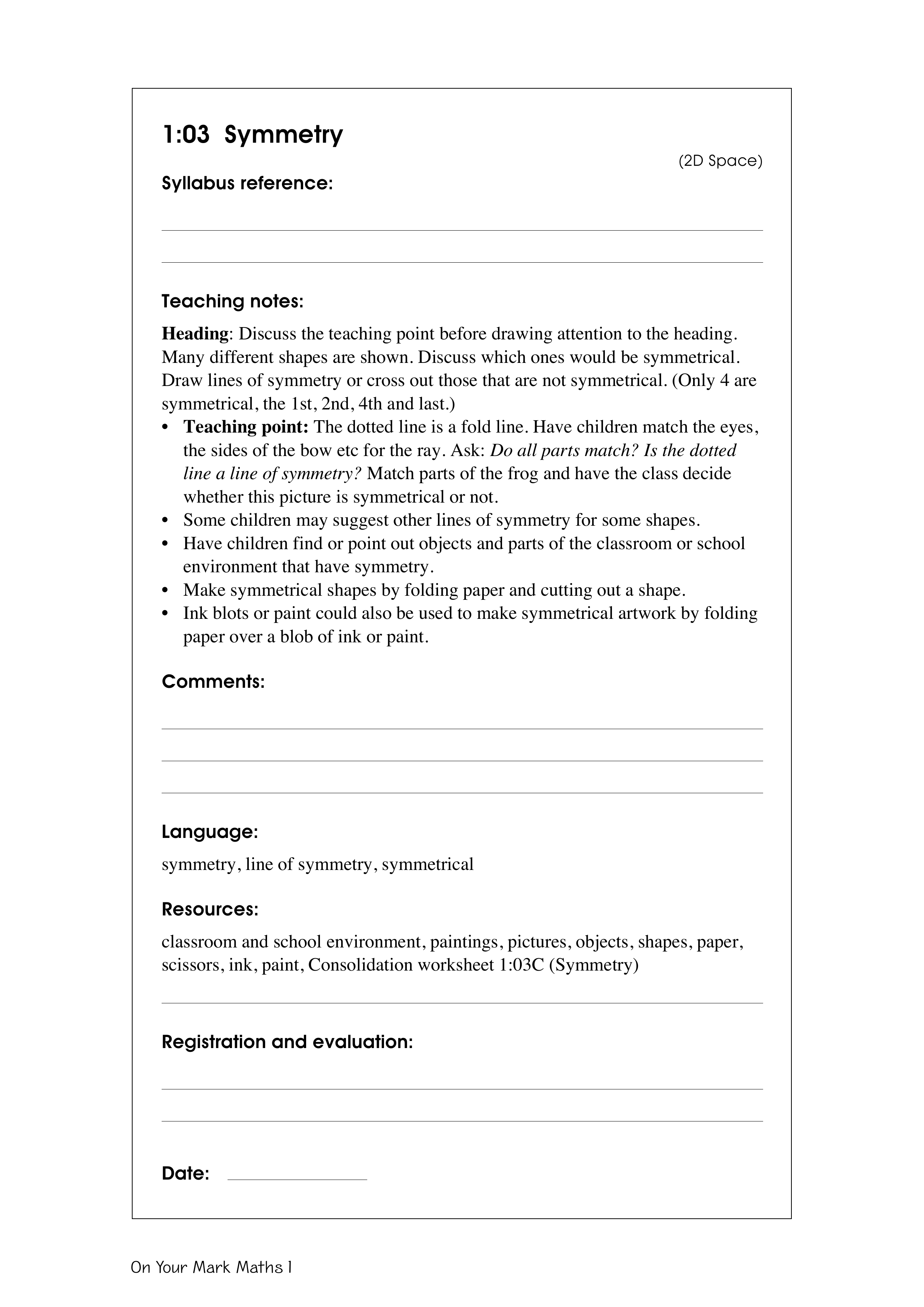Symmetry — worksheet preview