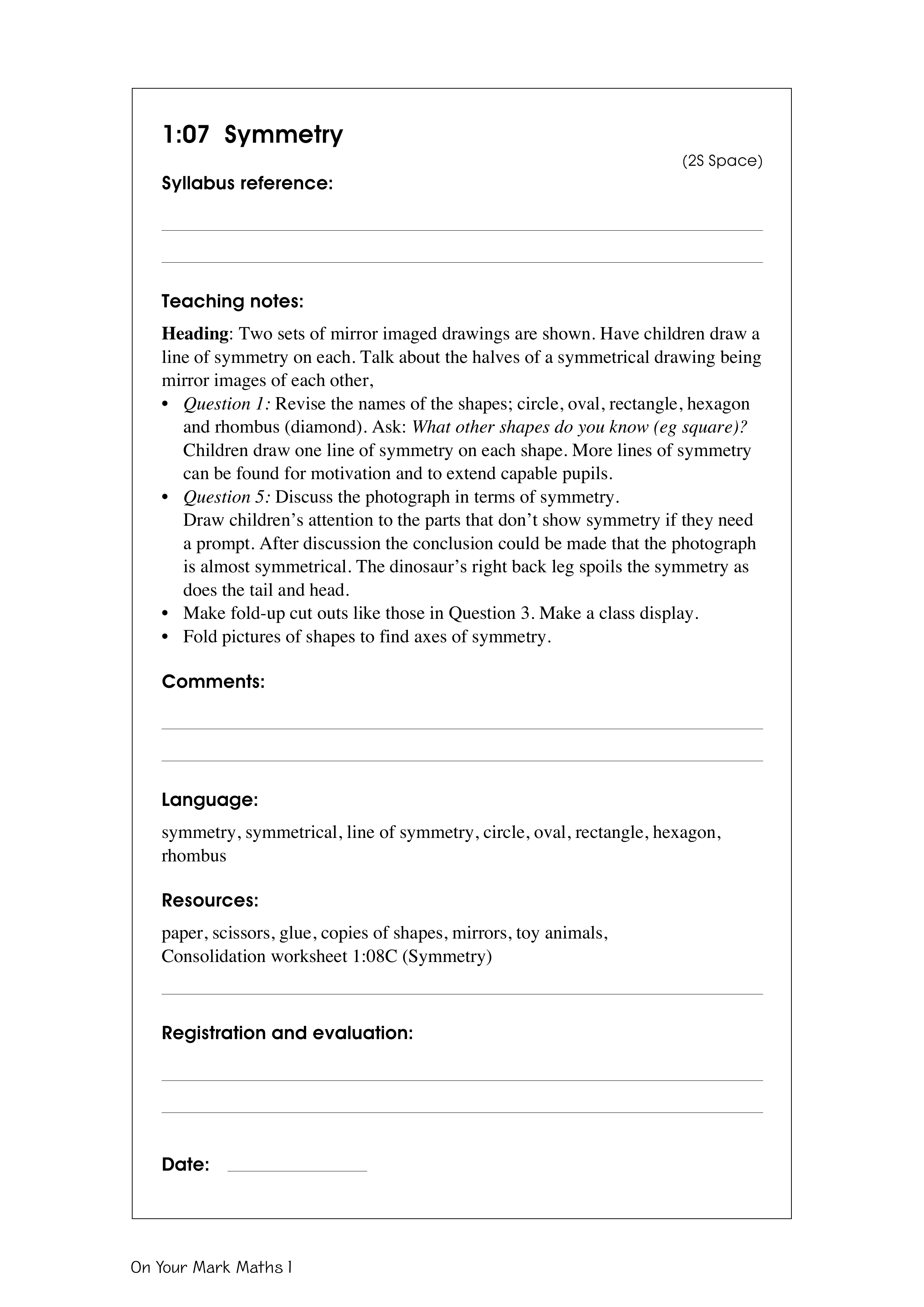 Symmetry — worksheet preview