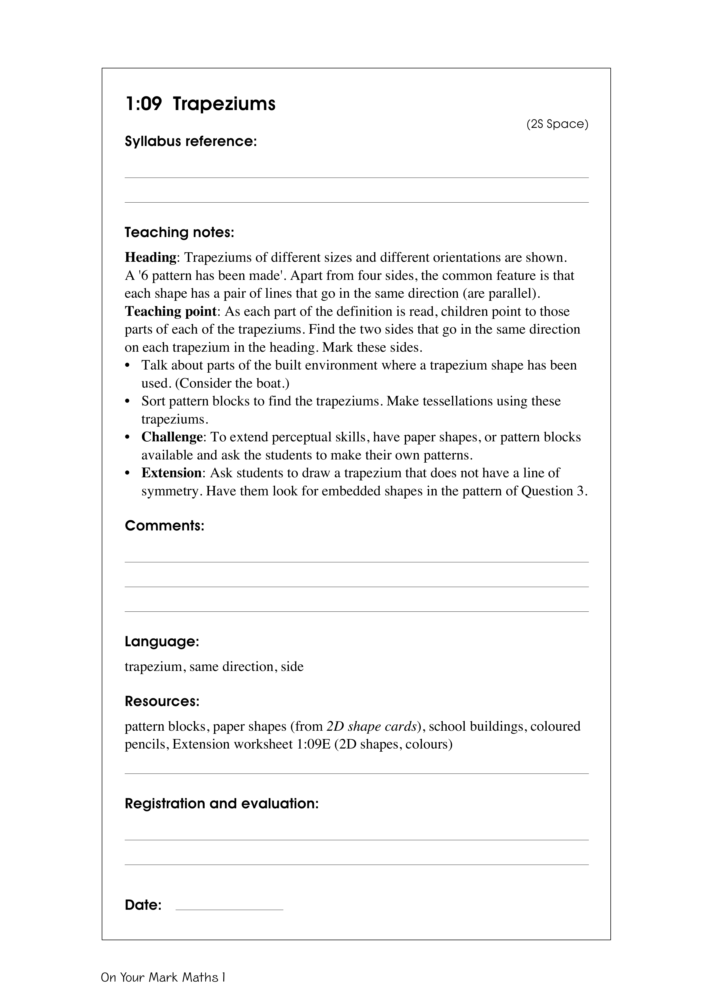 Trapeziums — worksheet preview