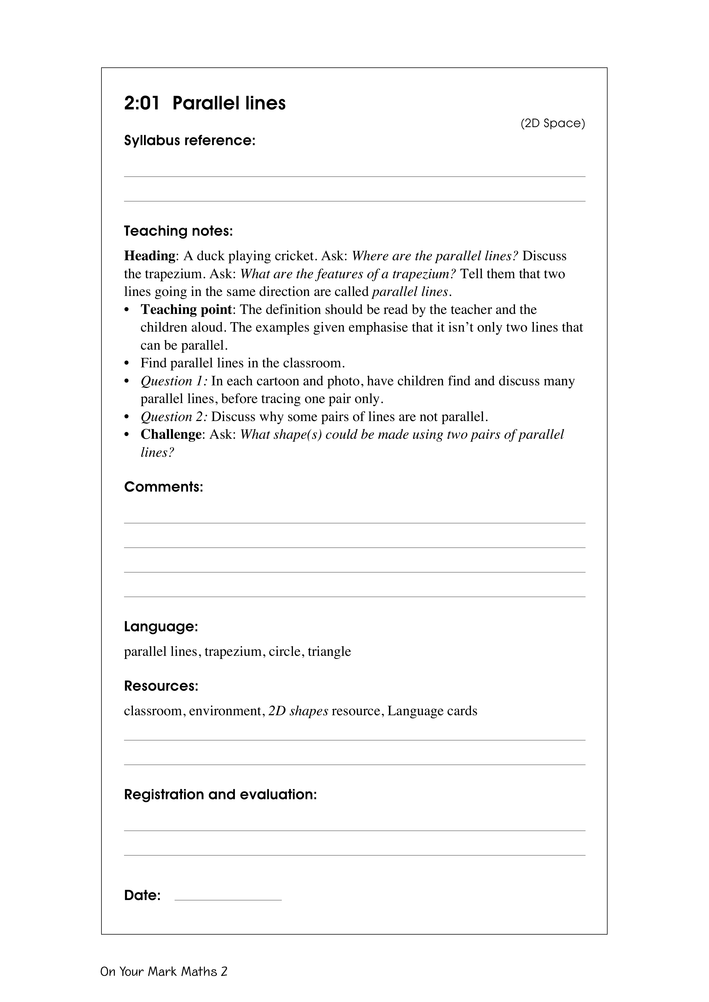 Parallel lines — worksheet preview