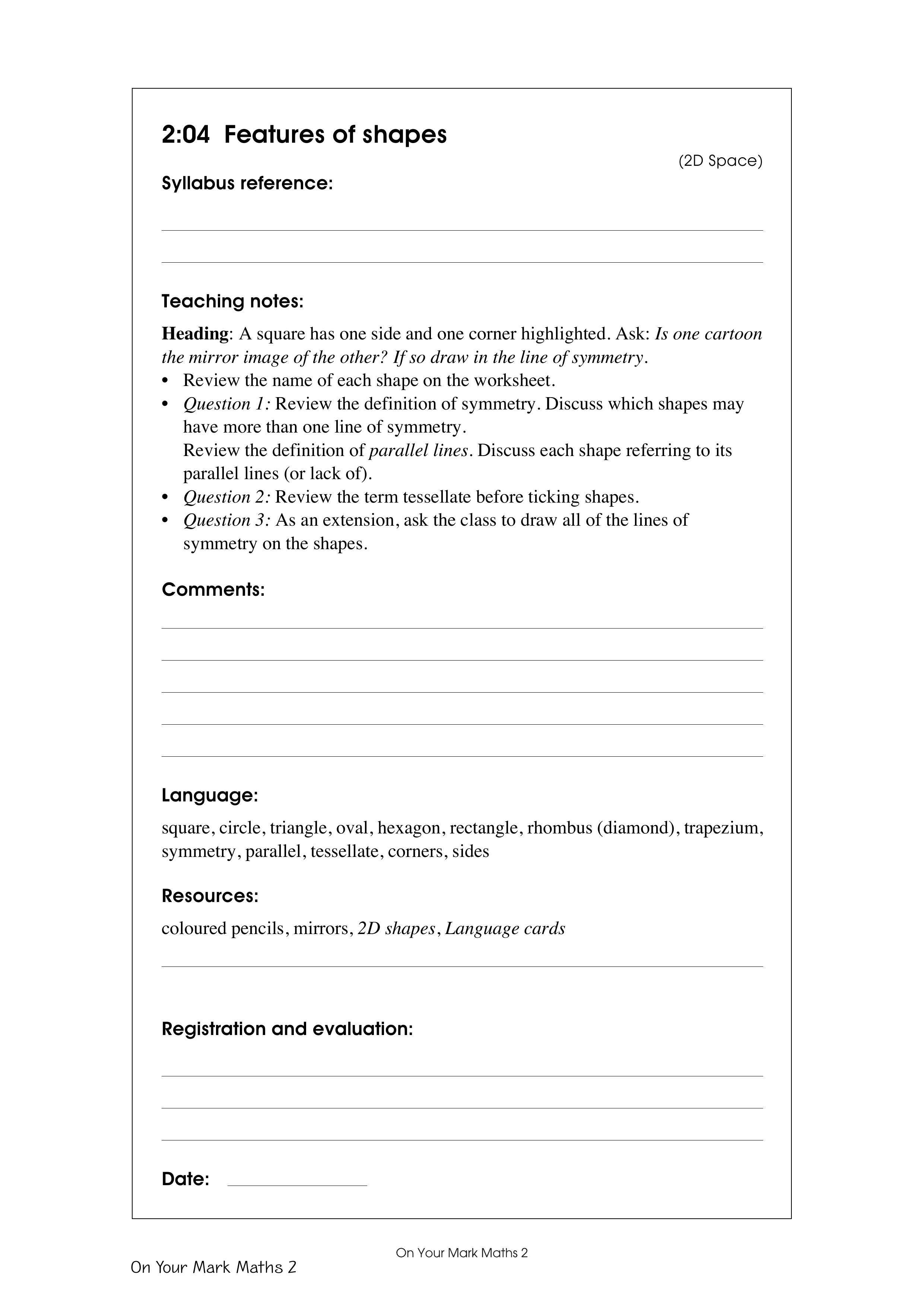 Features of shapes — worksheet preview