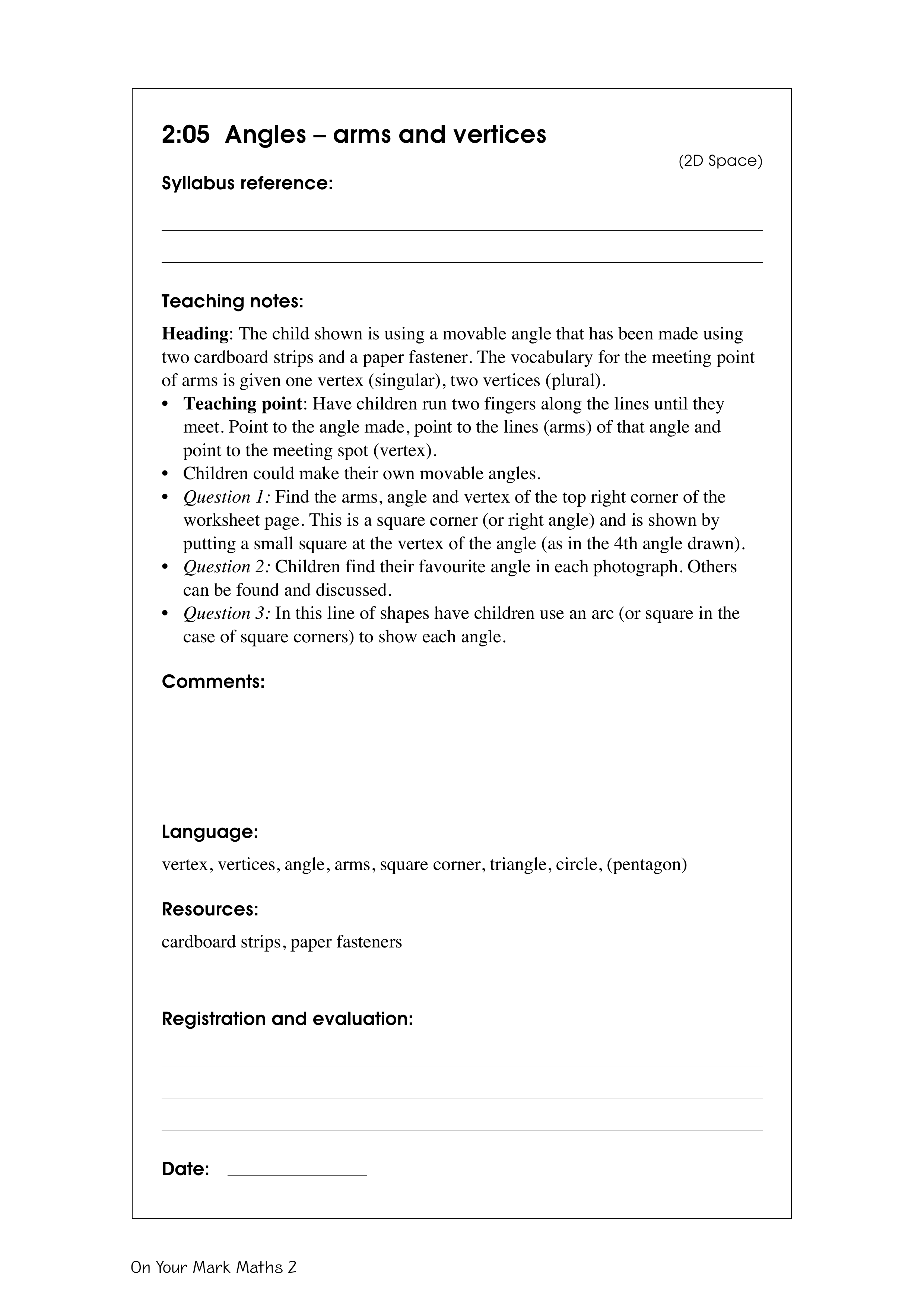 Angles - arms and vertices — worksheet preview