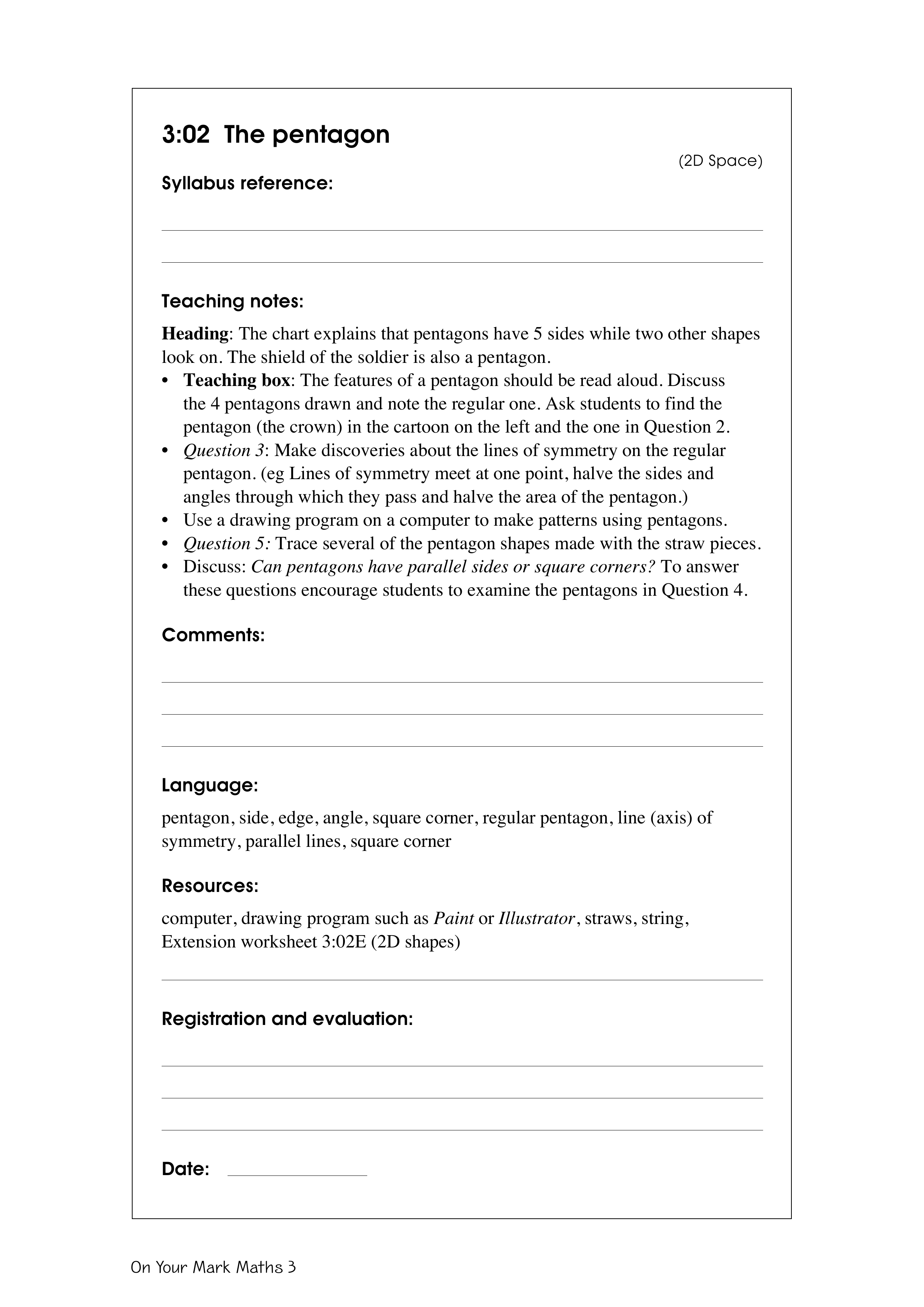 The pentagon — worksheet preview